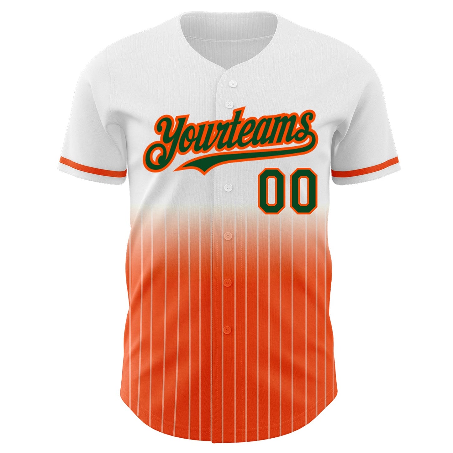 Custom White Pinstripe Green-Orange Authentic Fade Fashion Baseball Jersey view 3