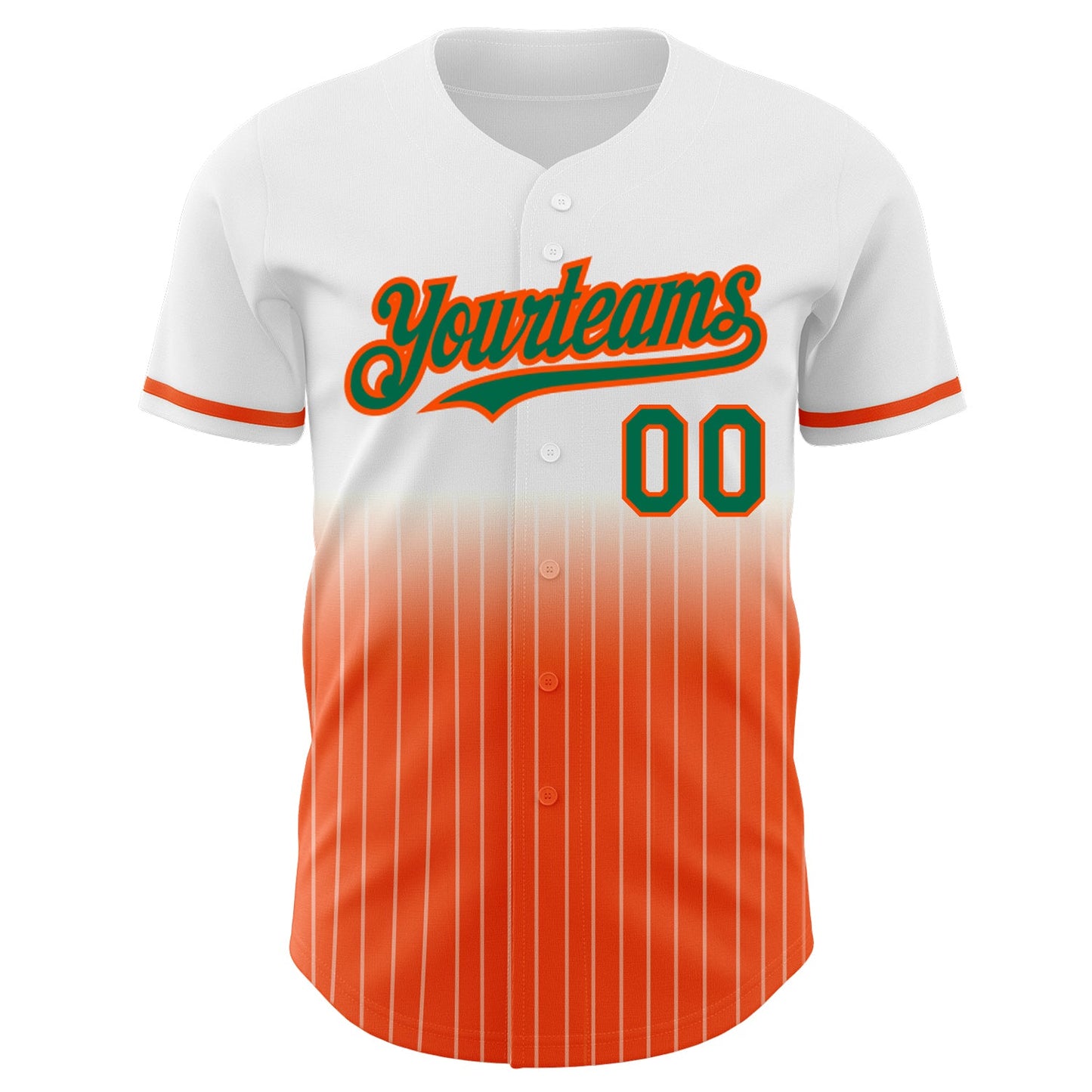 Custom White Pinstripe Kelly Green-Orange Authentic Fade Fashion Baseball Jersey view 3