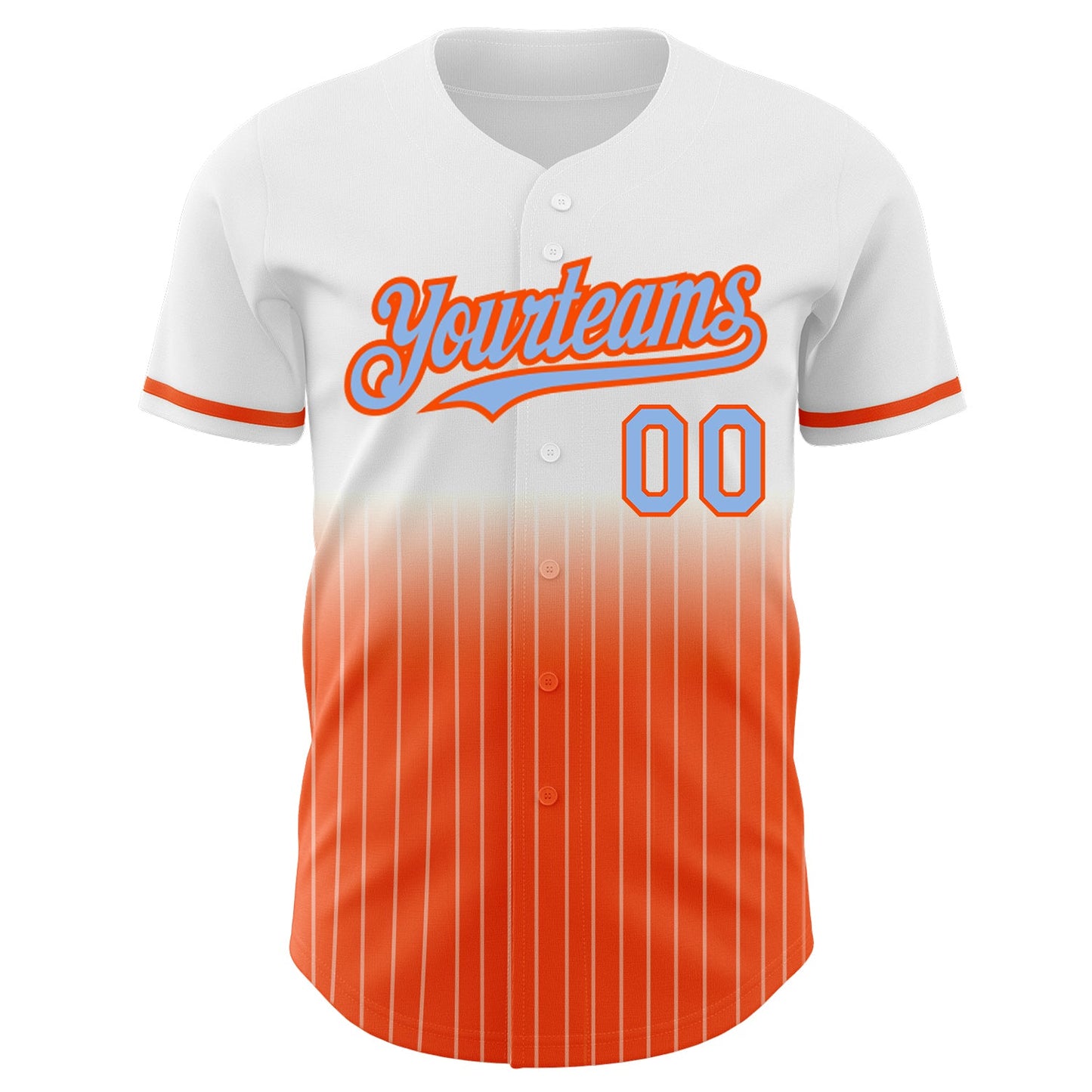 Custom White Pinstripe Light Blue-Orange Authentic Fade Fashion Baseball Jersey view 3