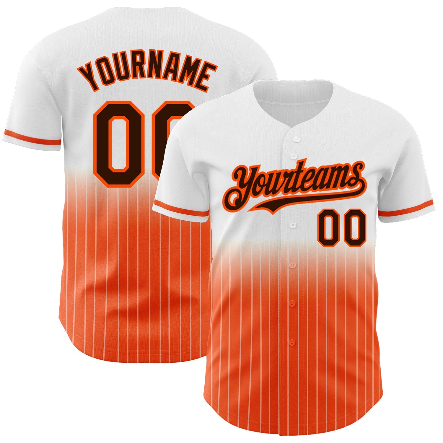 Custom White Pinstripe Brown-Orange Authentic Fade Fashion Baseball Jersey - Main View