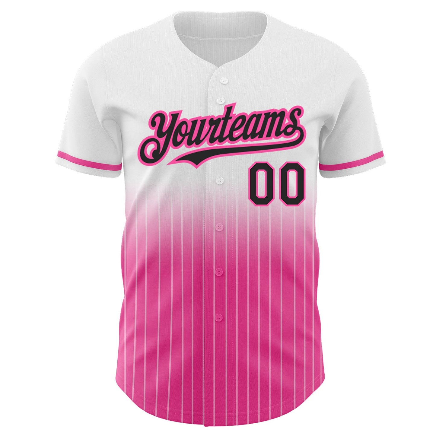 Custom White Pinstripe Black-Pink Authentic Fade Fashion Baseball Jersey view 3