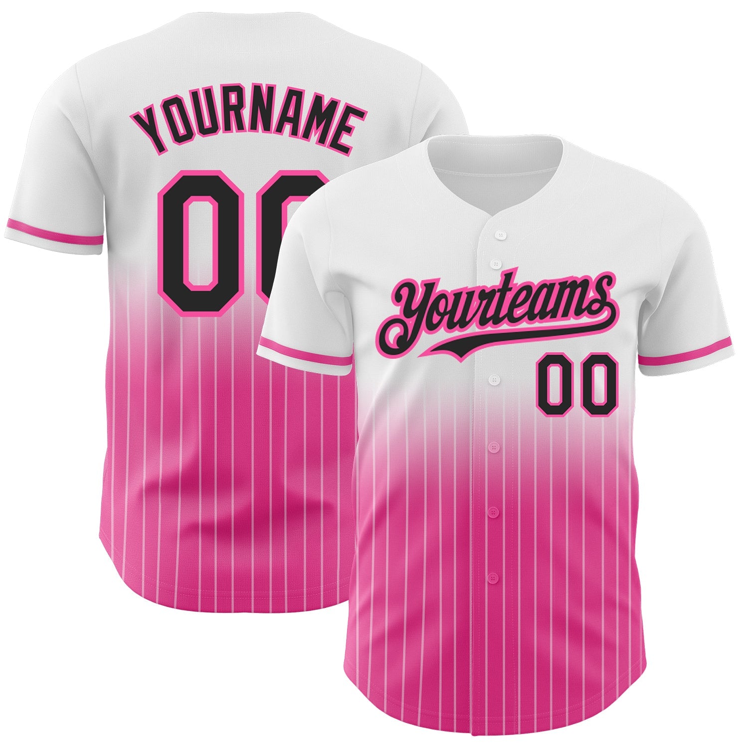 Custom White Pinstripe Black-Pink Authentic Fade Fashion Baseball Jersey - Main View