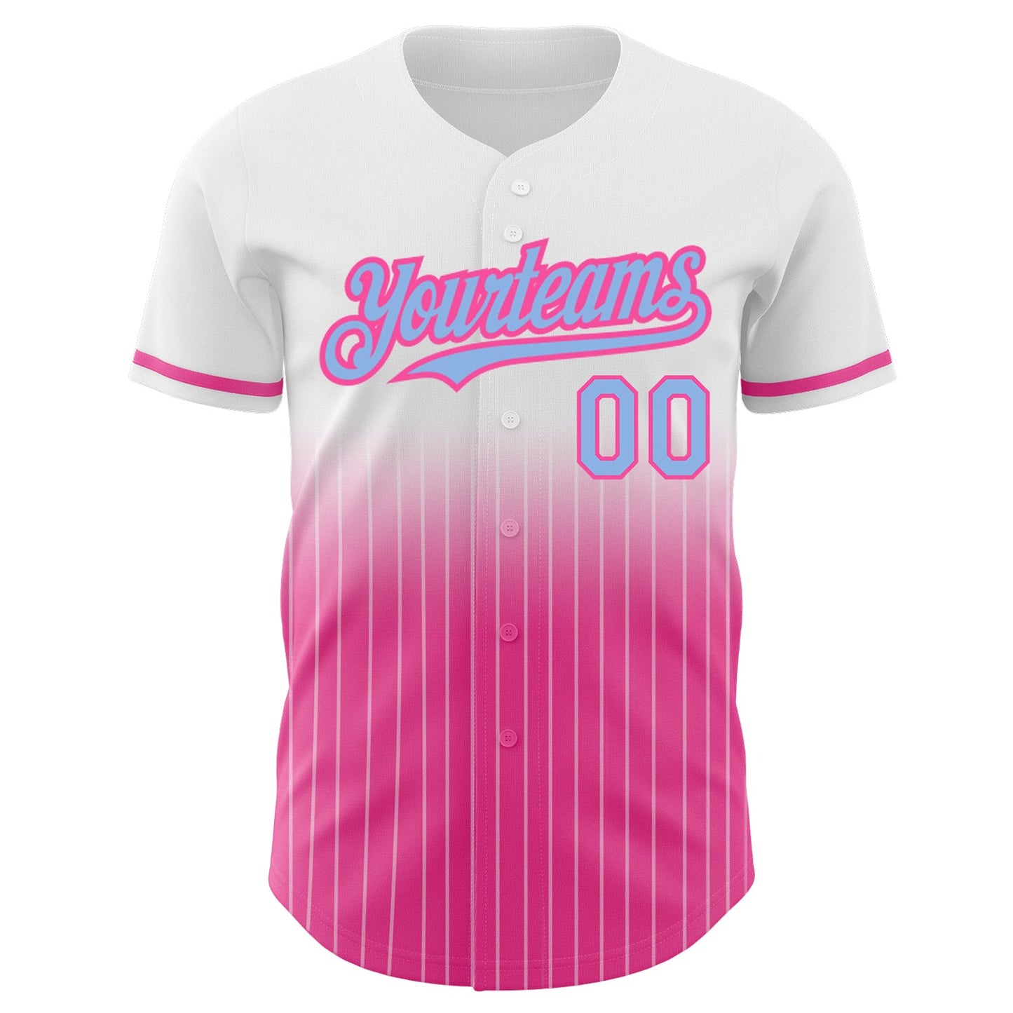 Custom White Pinstripe Light Blue-Pink Authentic Fade Fashion Baseball Jersey view 3
