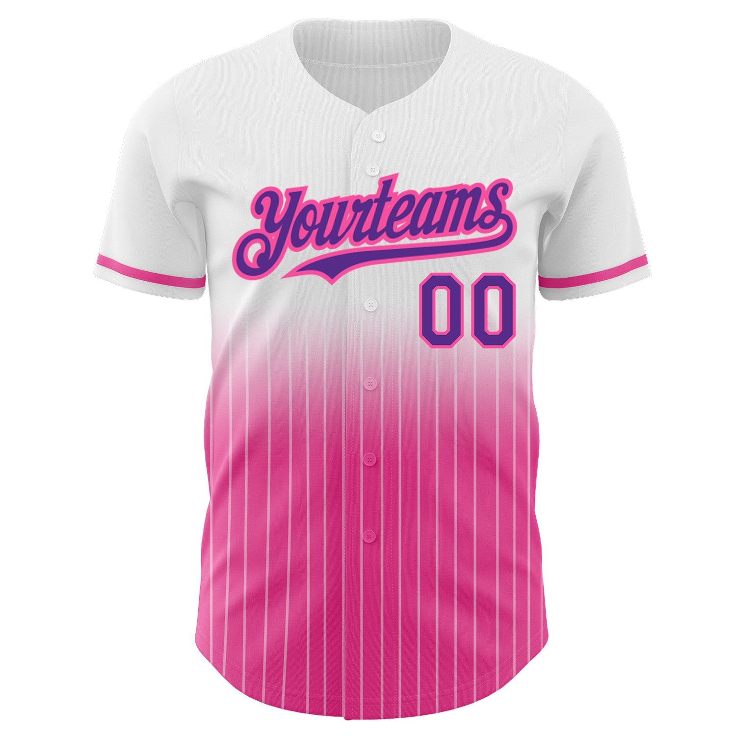 Custom White Pinstripe Purple-Pink Authentic Fade Fashion Baseball Jersey view 3