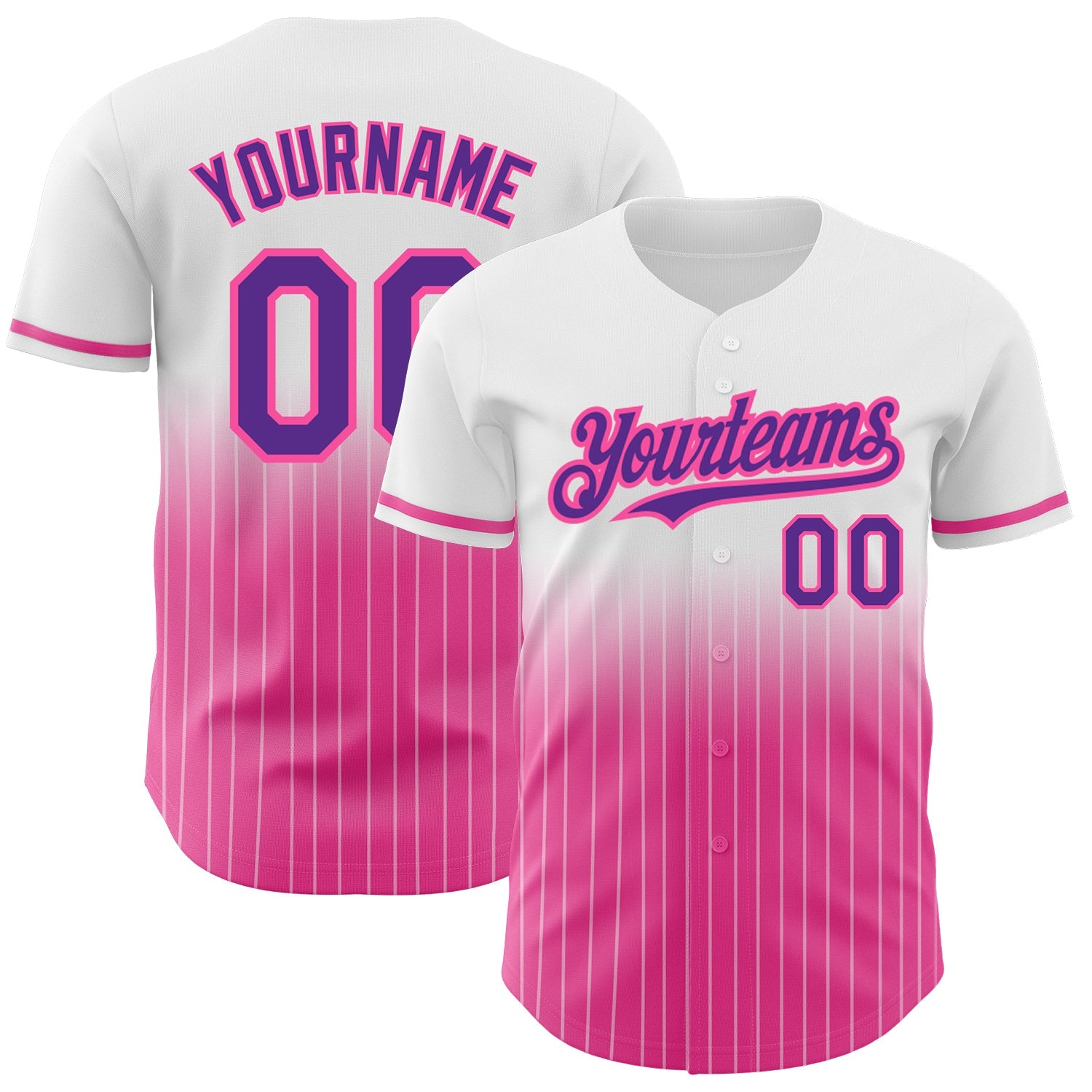 Custom White Pinstripe Purple-Pink Authentic Fade Fashion Baseball Jersey - Main View