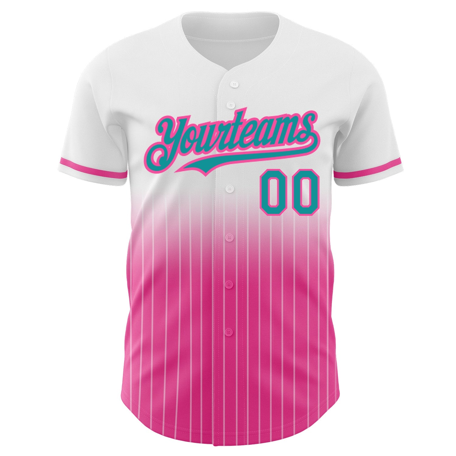 Custom White Pinstripe Teal-Pink Authentic Fade Fashion Baseball Jersey view 3