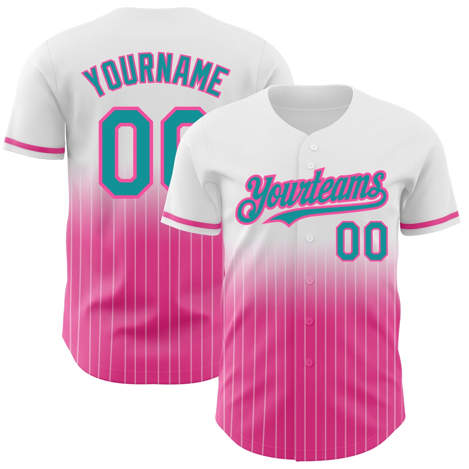 Custom White Pinstripe Teal-Pink Authentic Fade Fashion Baseball Jersey - Main View