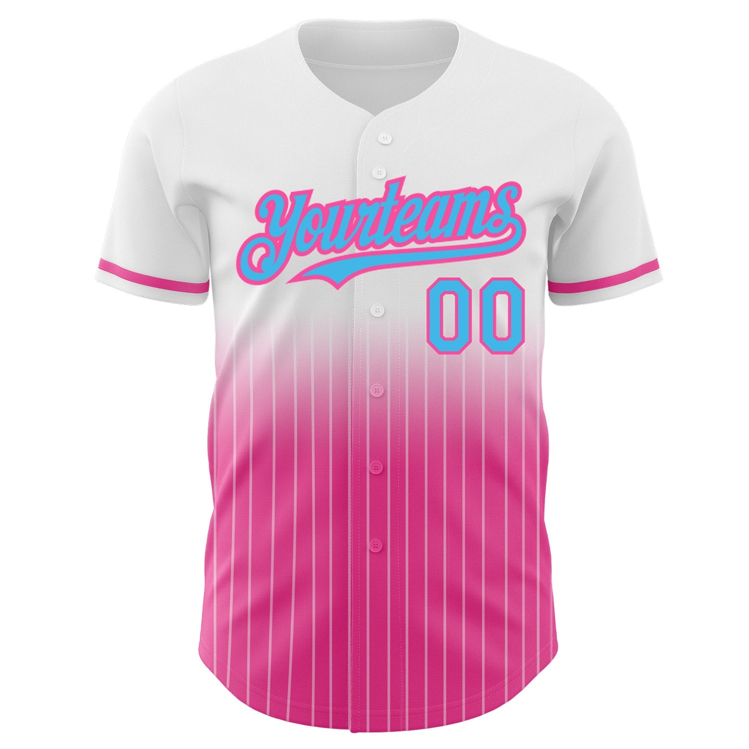 Custom White Pinstripe Sky Blue-Pink Authentic Fade Fashion Baseball Jersey view 3