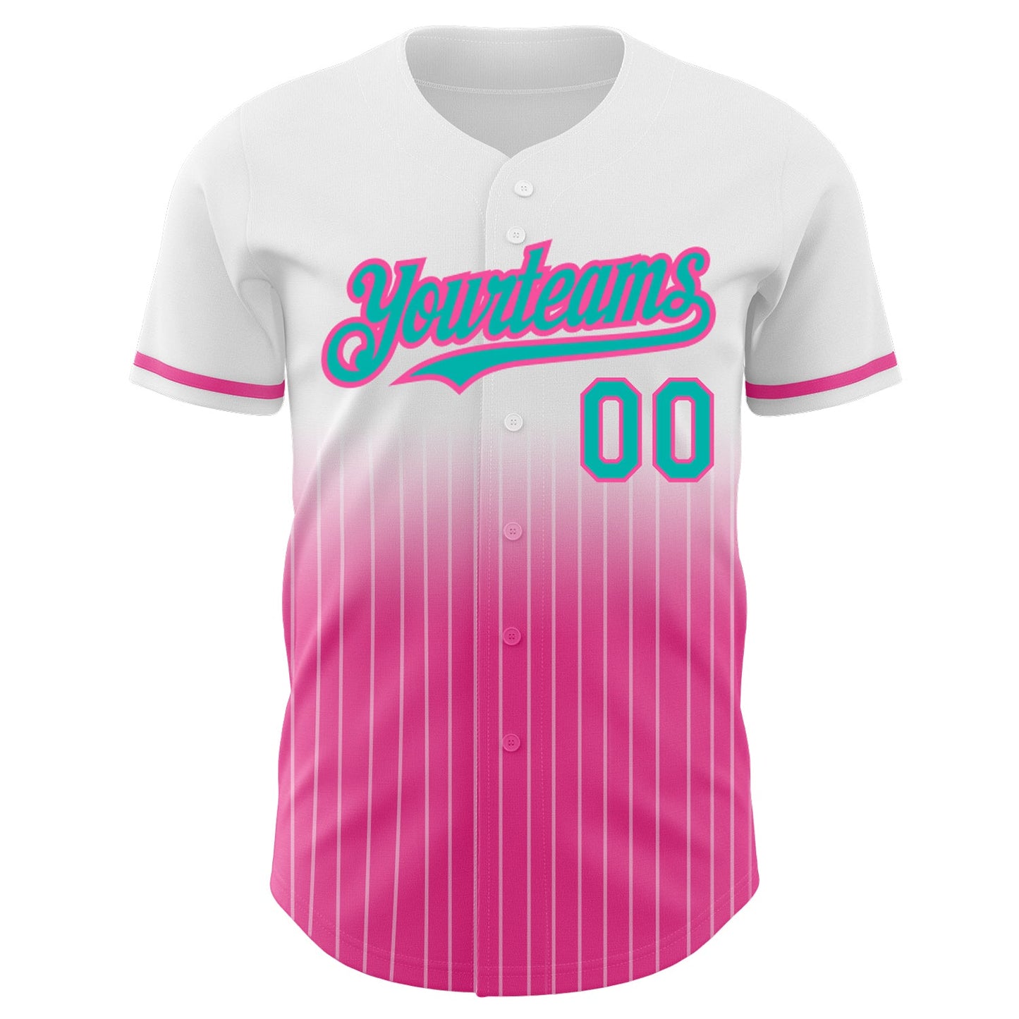 Custom White Pinstripe Aqua-Pink Authentic Fade Fashion Baseball Jersey view 3