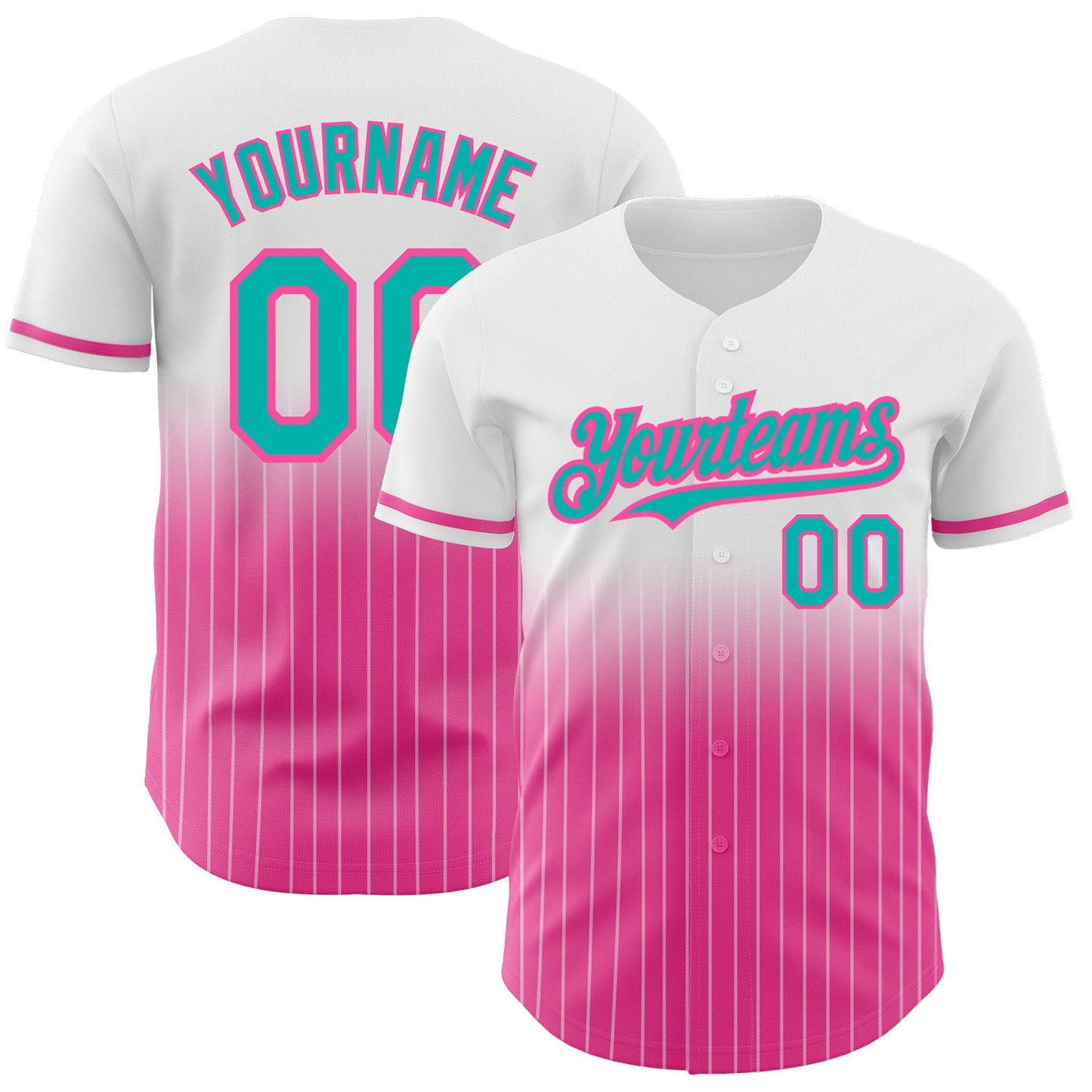 Custom White Pinstripe Aqua-Pink Authentic Fade Fashion Baseball Jersey - Main View