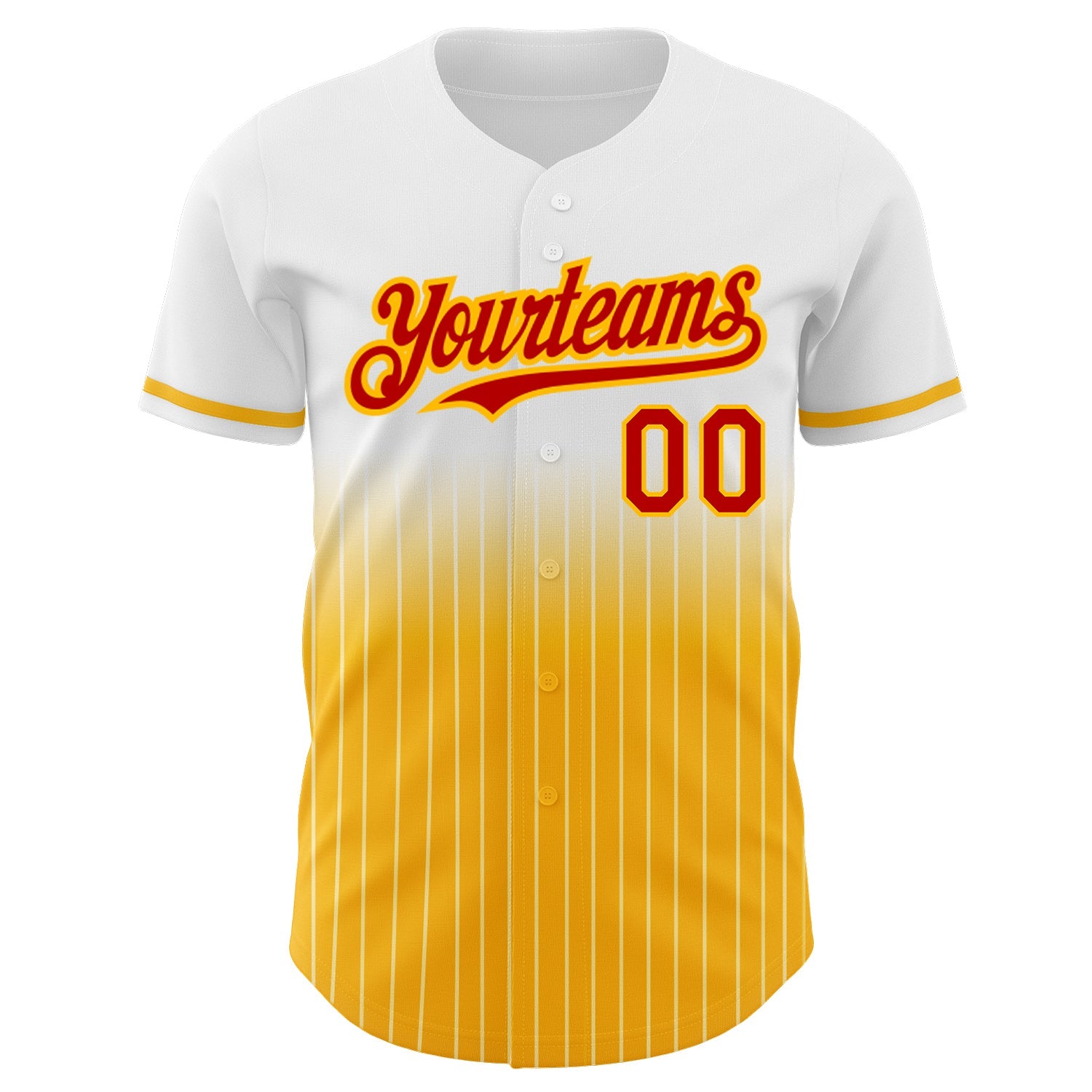 Custom White Pinstripe Red-Gold Authentic Fade Fashion Baseball Jersey view 3