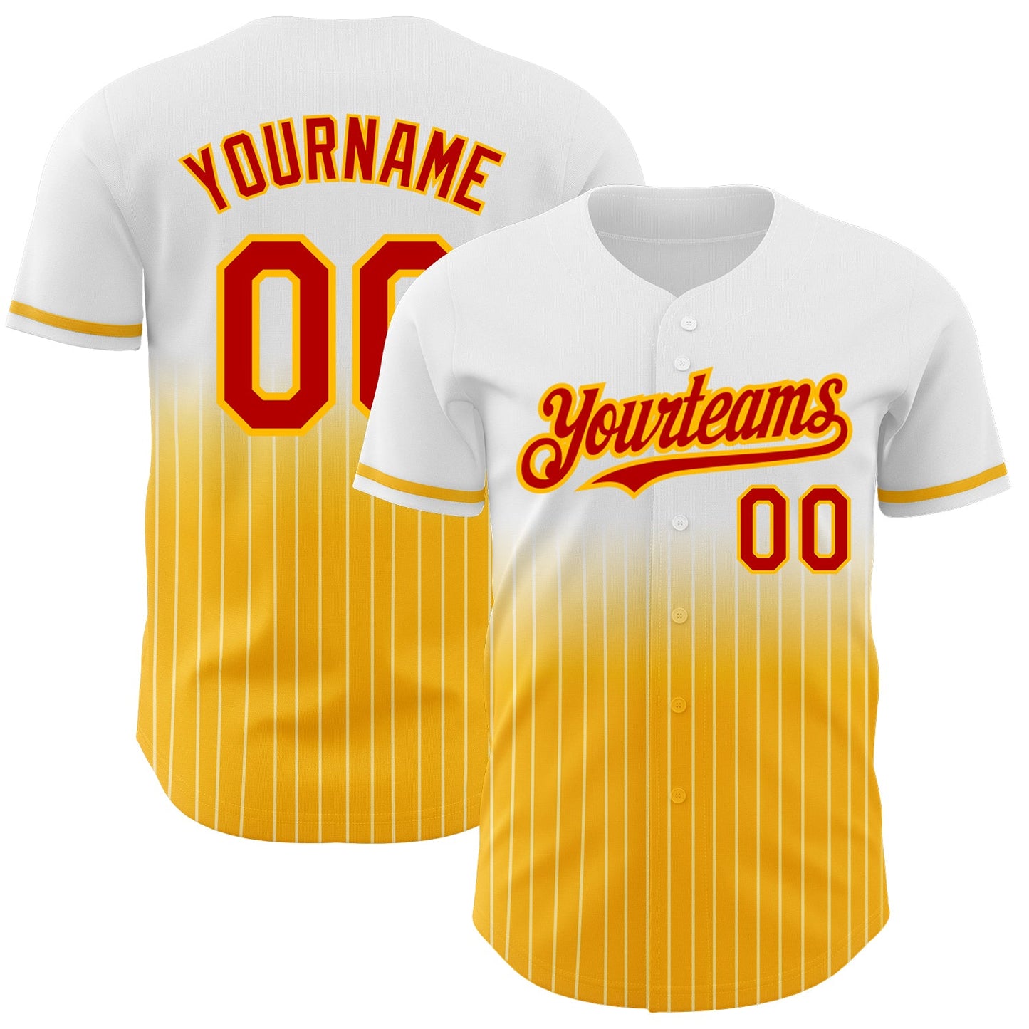 Custom White Pinstripe Red-Gold Authentic Fade Fashion Baseball Jersey - Main View