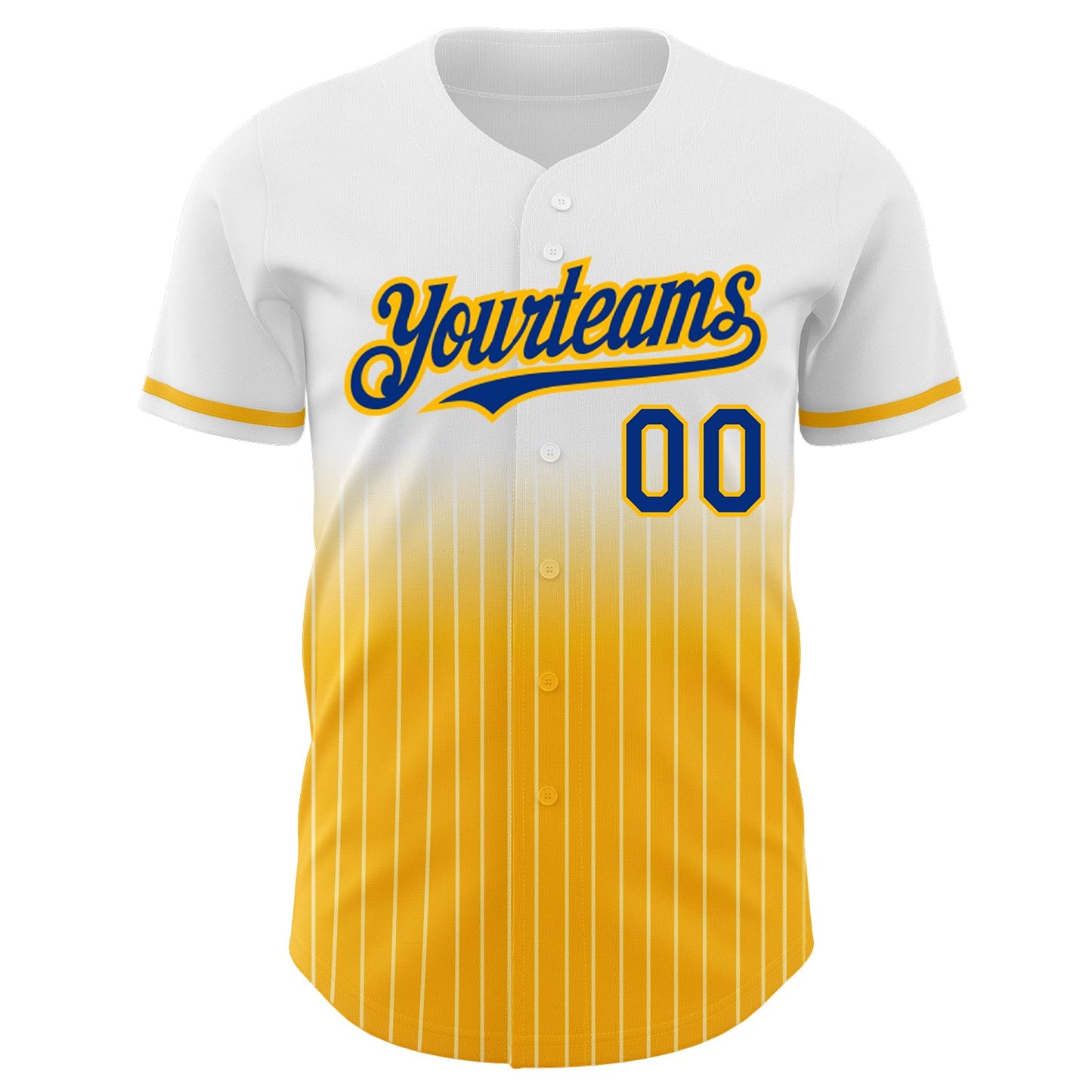 Custom White Pinstripe Royal-Gold Authentic Fade Fashion Baseball Jersey view 3