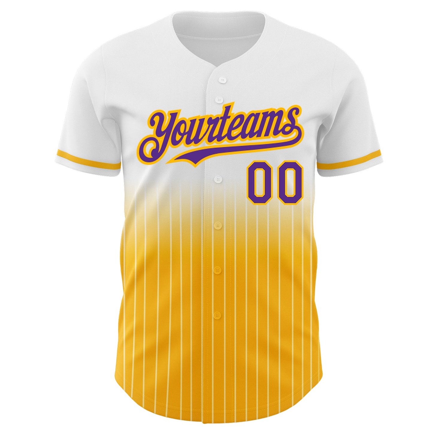 Custom White Pinstripe Purple-Gold Authentic Fade Fashion Baseball Jersey view 3