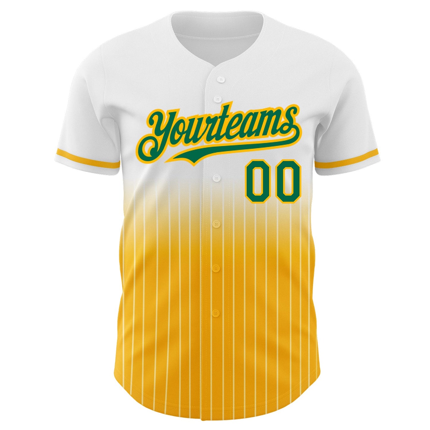 Custom White Pinstripe Kelly Green-Gold Authentic Fade Fashion Baseball Jersey view 3