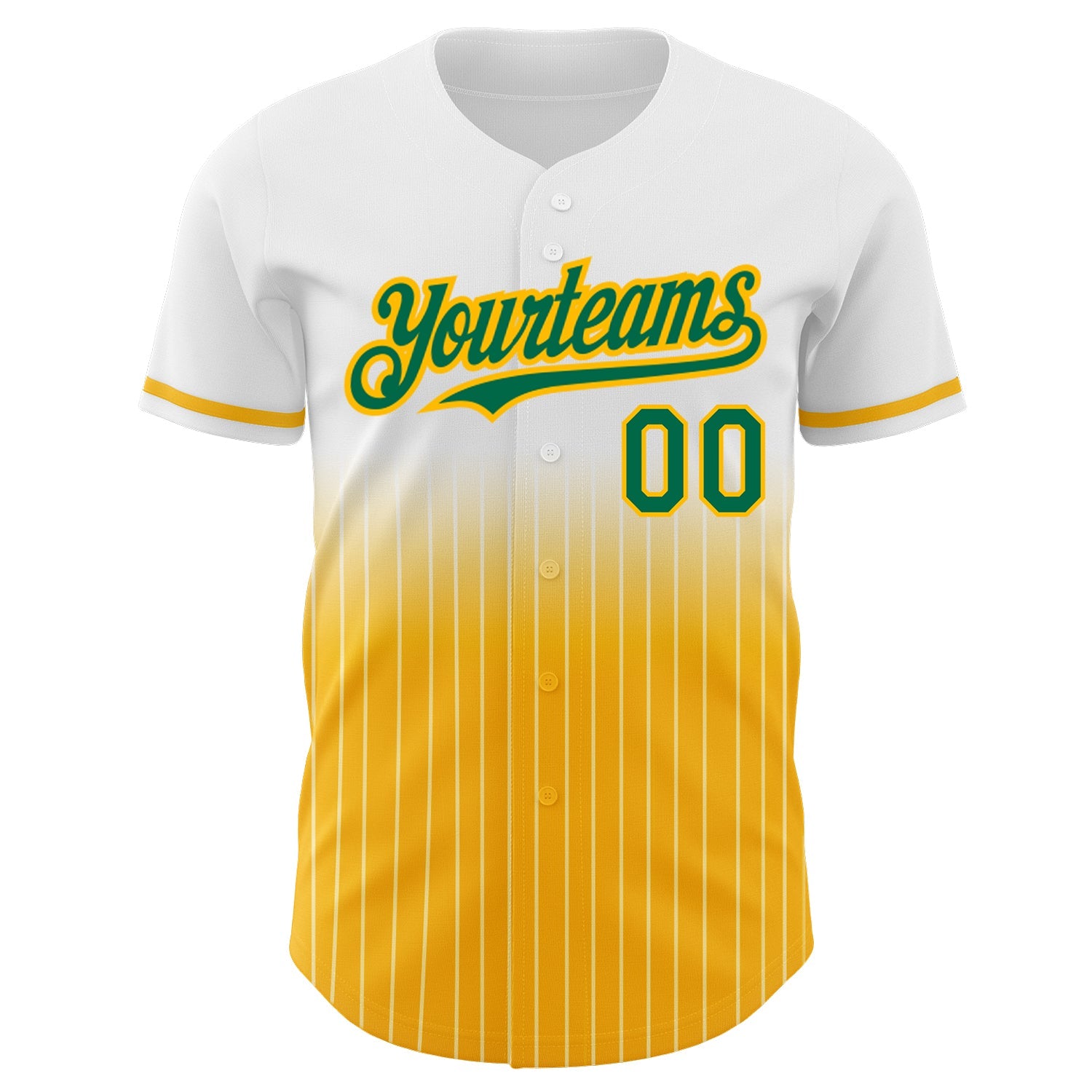Custom White Pinstripe Kelly Green-Gold Authentic Fade Fashion Baseball Jersey view 3