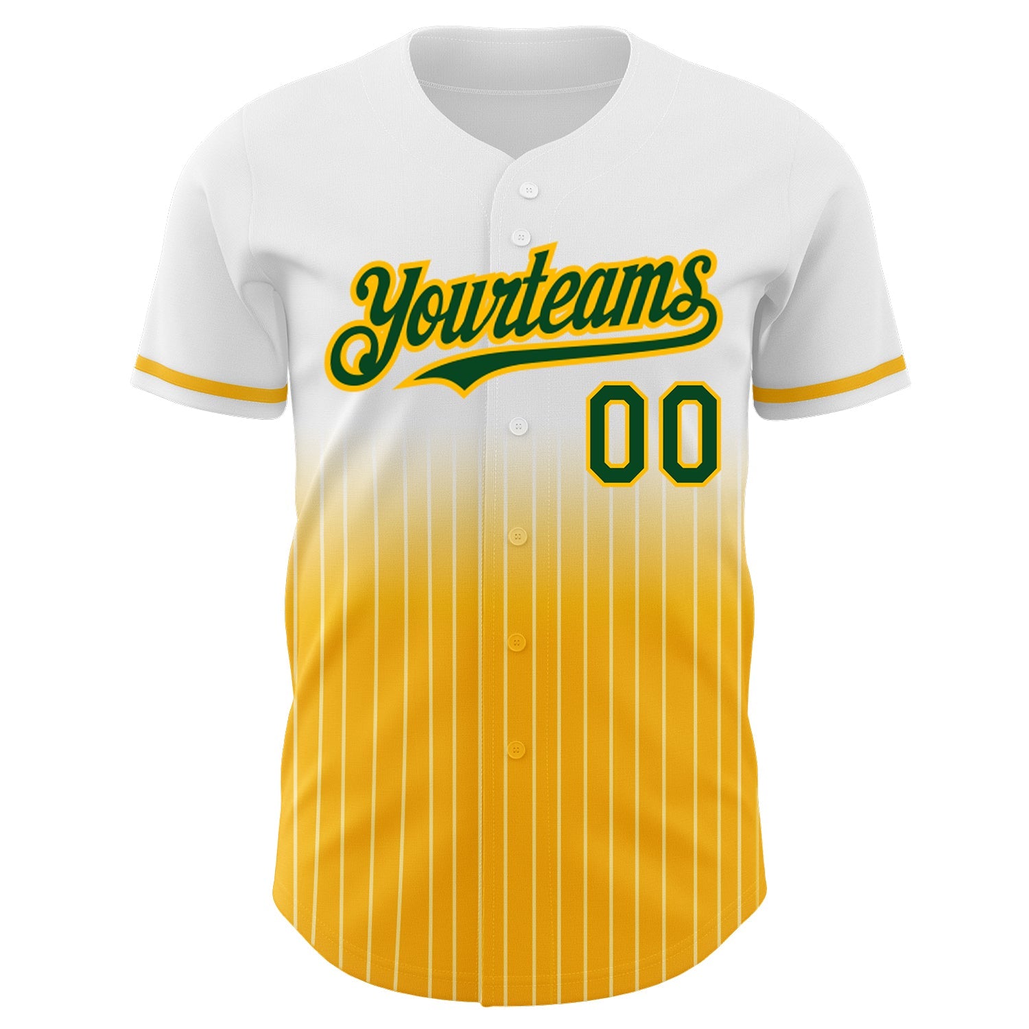 Custom White Pinstripe Green-Gold Authentic Fade Fashion Baseball Jersey view 3