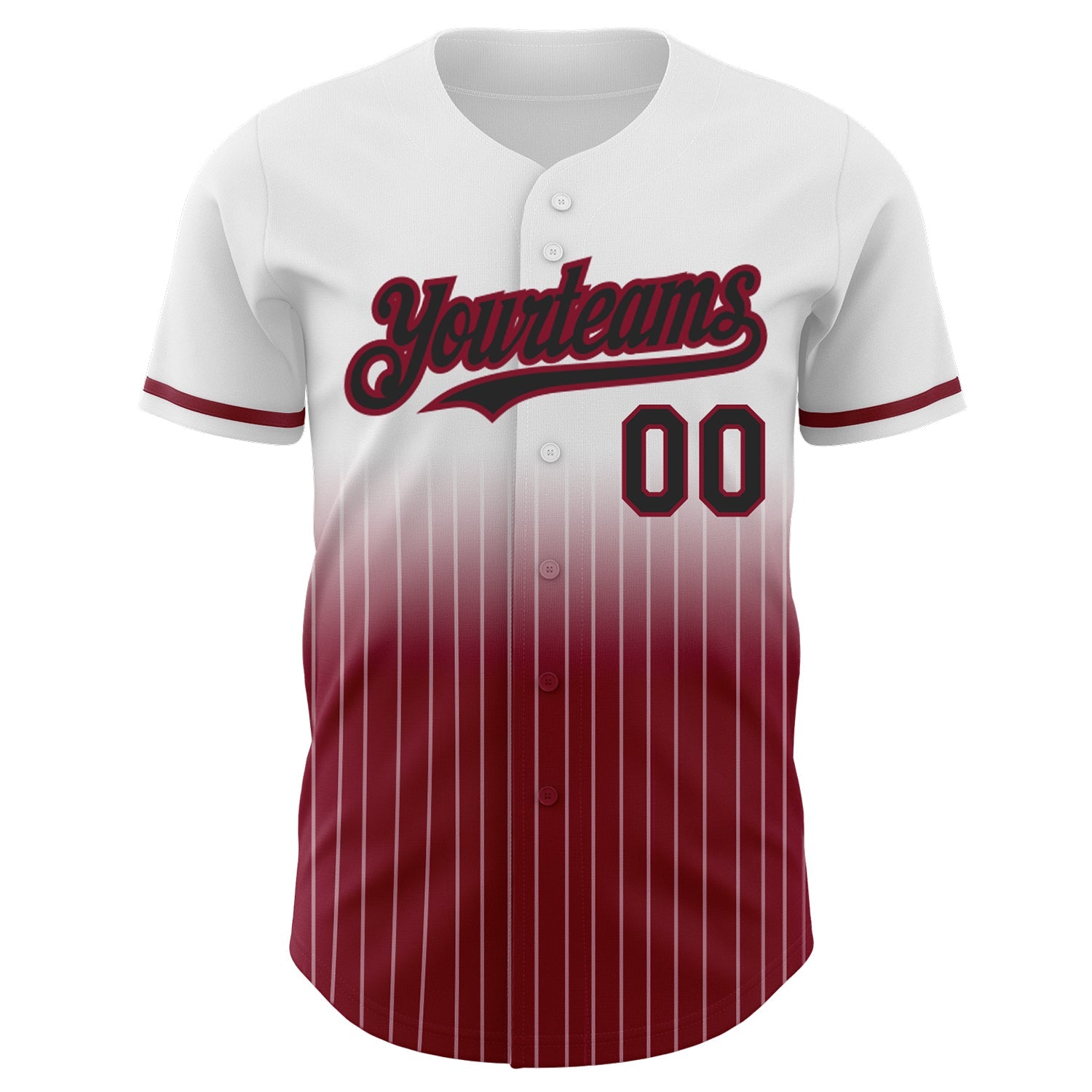 Custom White Pinstripe Black-Crimson Authentic Fade Fashion Baseball Jersey view 3