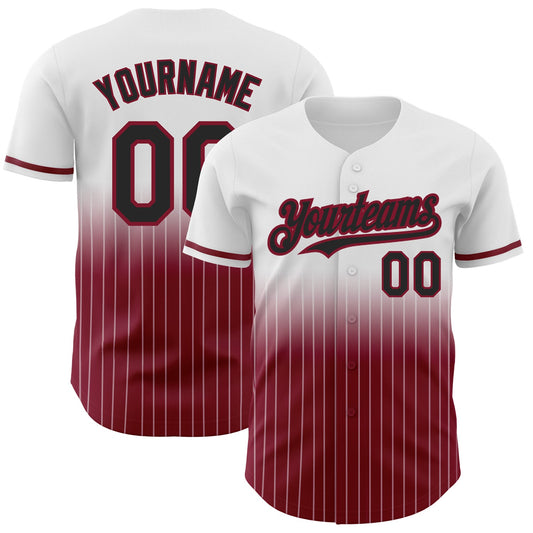 Custom White Pinstripe Black-Crimson Authentic Fade Fashion Baseball Jersey - Main View