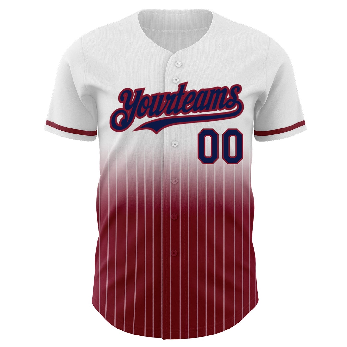 Custom White Pinstripe Navy-Crimson Authentic Fade Fashion Baseball Jersey view 3
