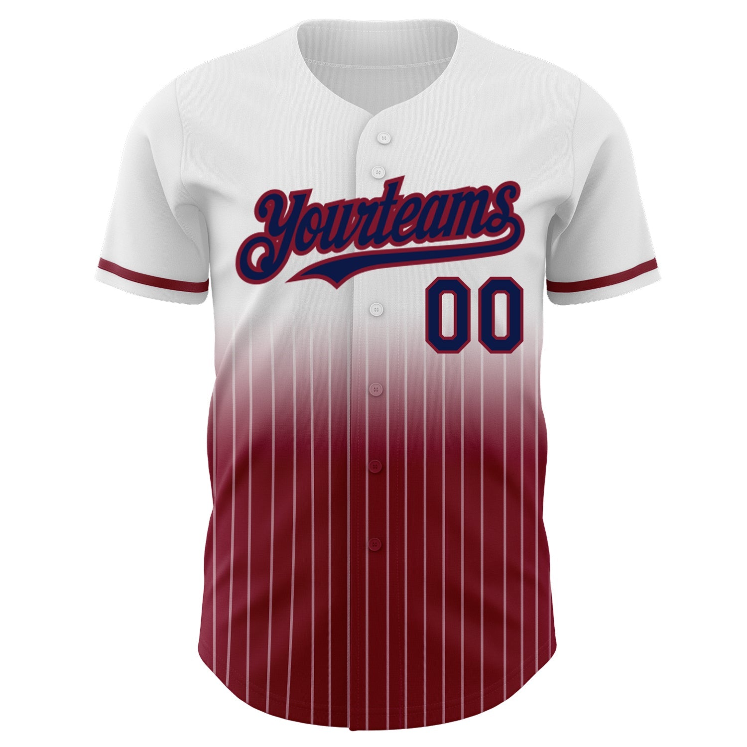 Custom White Pinstripe Navy-Crimson Authentic Fade Fashion Baseball Jersey view 3