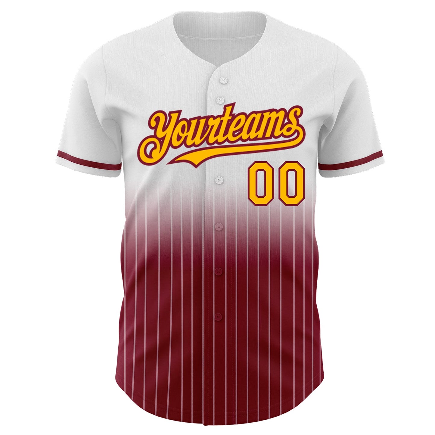 Custom White Pinstripe Gold-Crimson Authentic Fade Fashion Baseball Jersey view 3