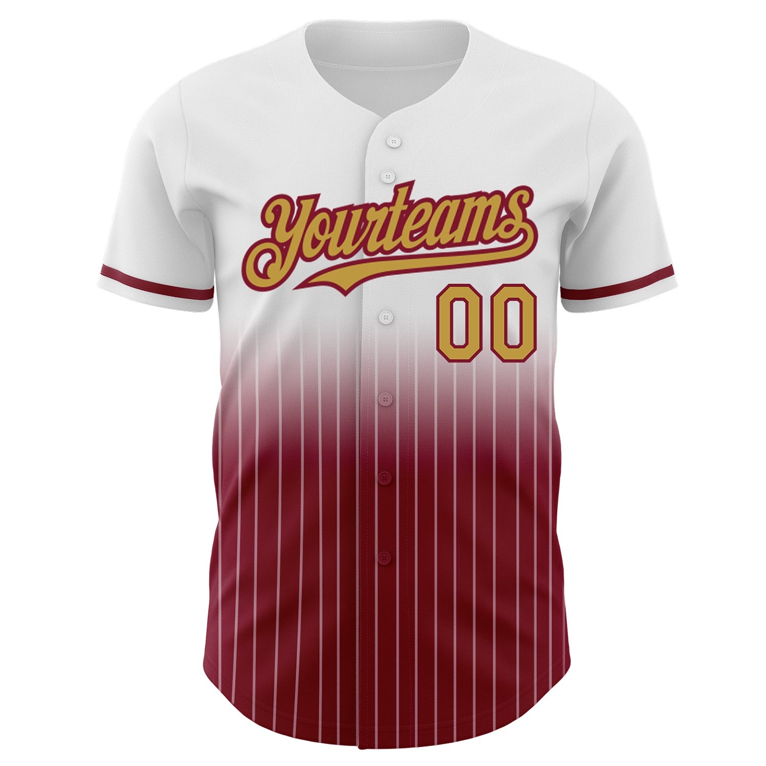 Custom White Pinstripe Old Gold-Crimson Authentic Fade Fashion Baseball Jersey view 3