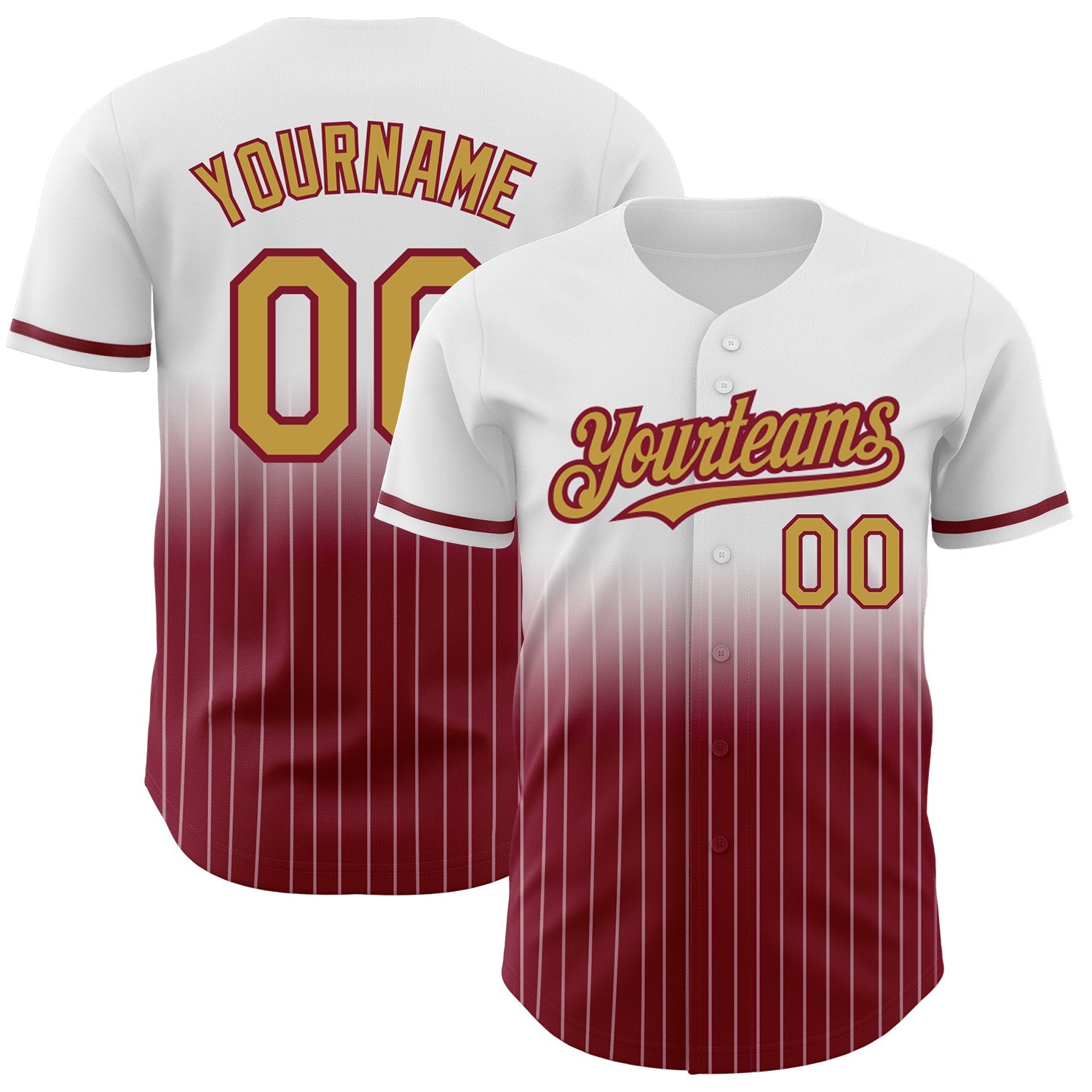 Custom White Pinstripe Old Gold-Crimson Authentic Fade Fashion Baseball Jersey - Main View