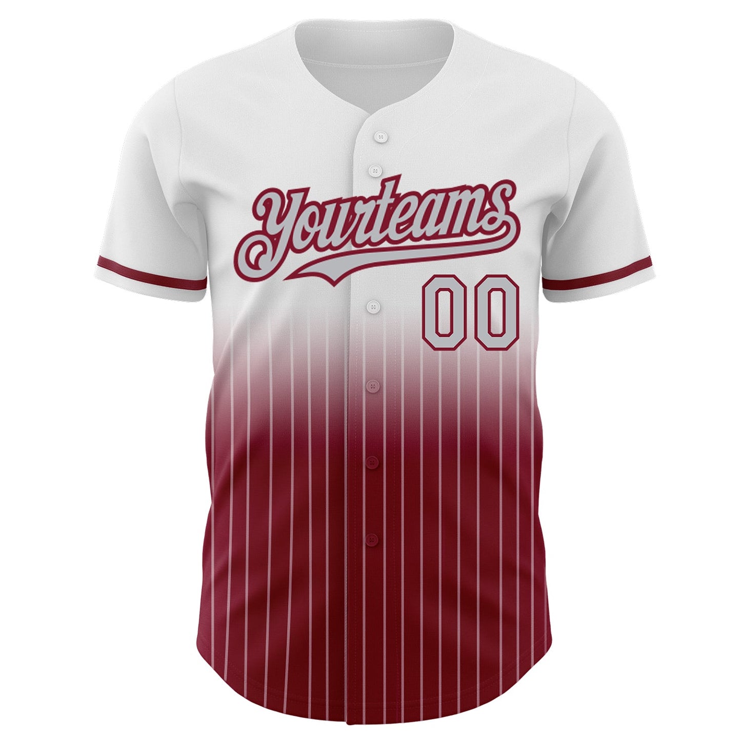 Custom White Pinstripe Gray-Crimson Authentic Fade Fashion Baseball Jersey view 3