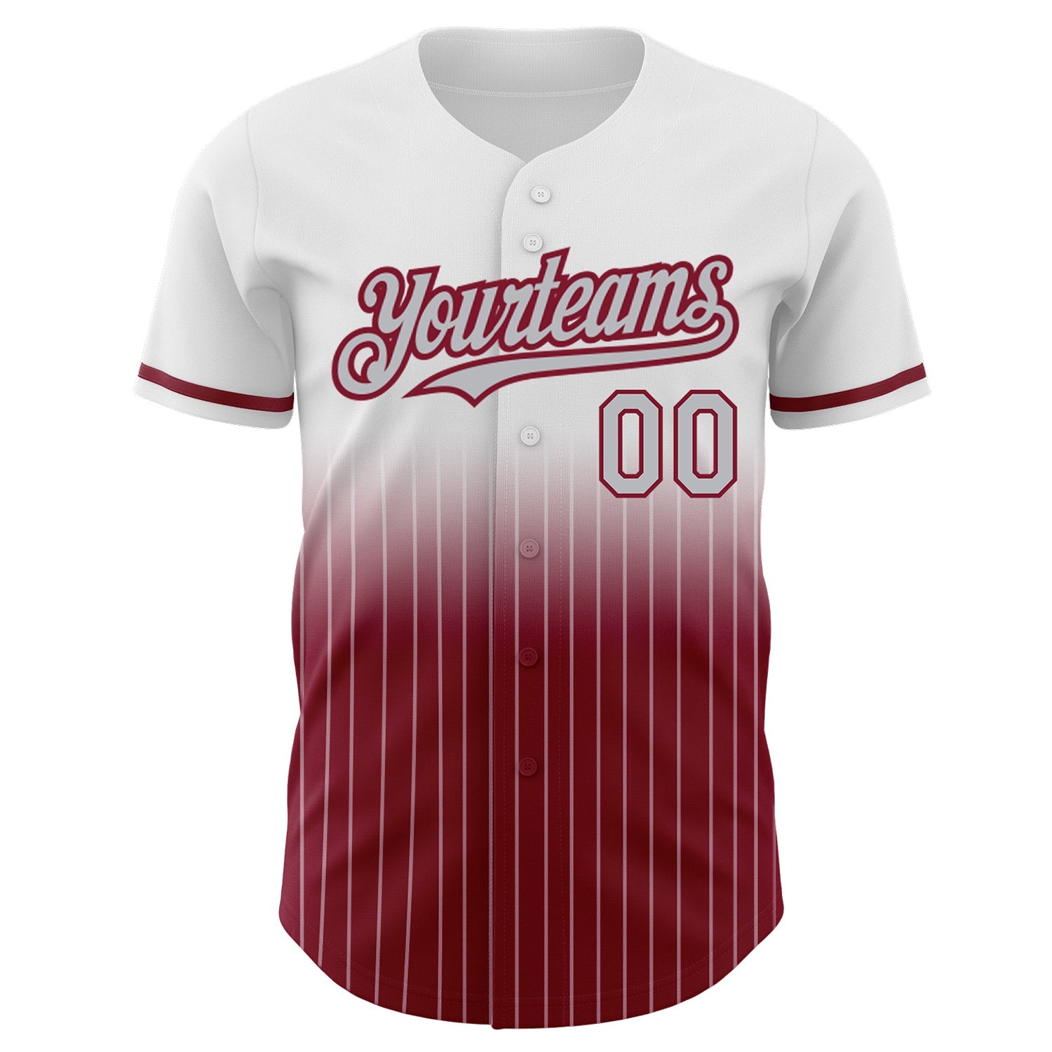 Custom White Pinstripe Gray-Crimson Authentic Fade Fashion Baseball Jersey view 3