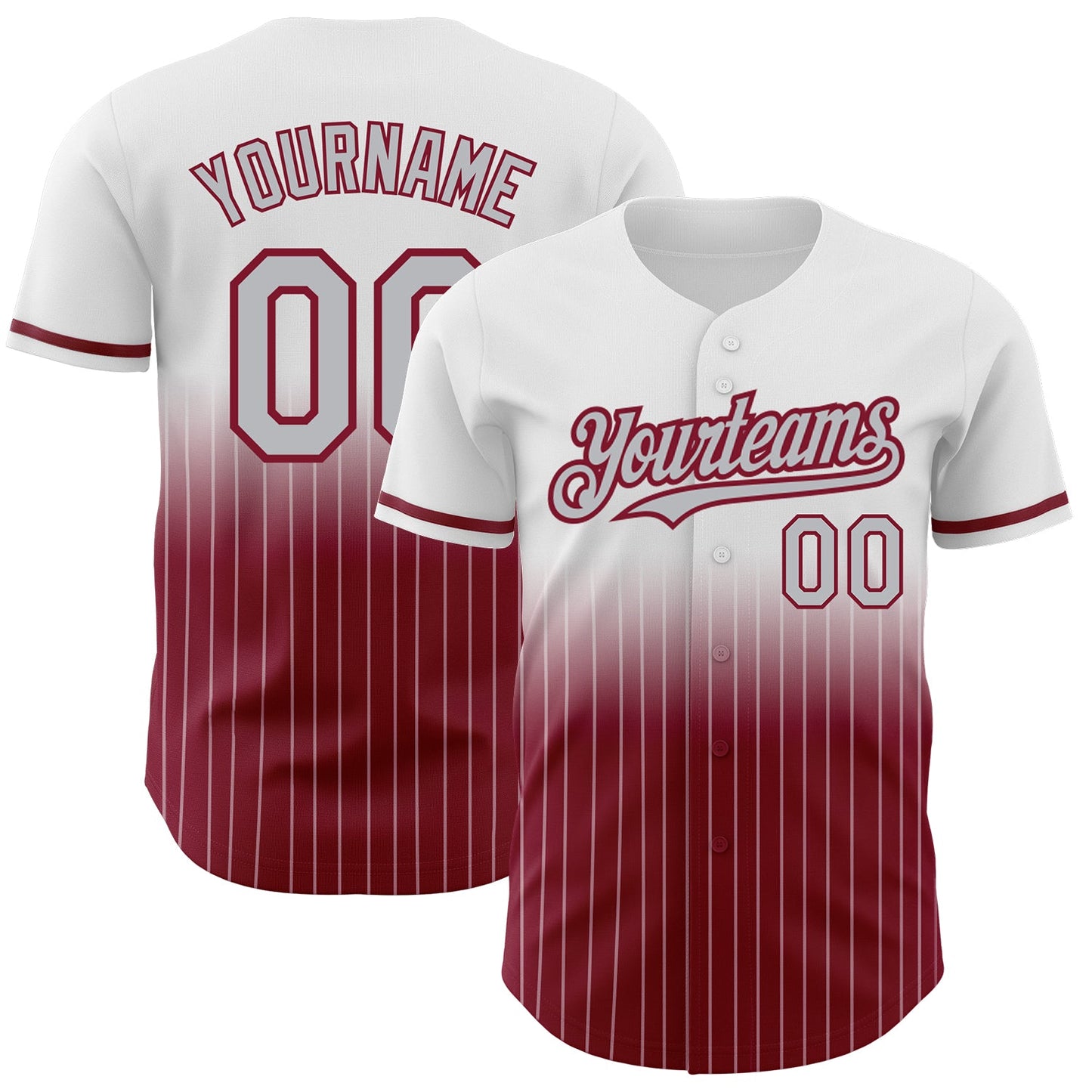 Custom White Pinstripe Gray-Crimson Authentic Fade Fashion Baseball Jersey - Main View
