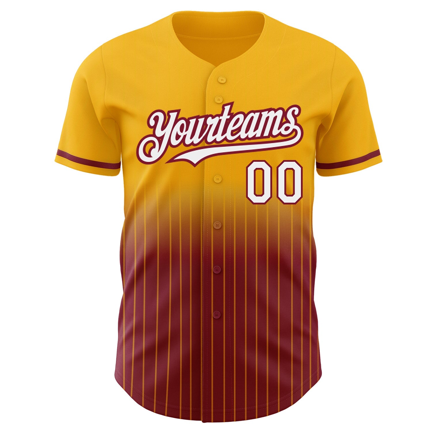 Custom Gold Pinstripe White-Crimson Authentic Fade Fashion Baseball Jersey view 3
