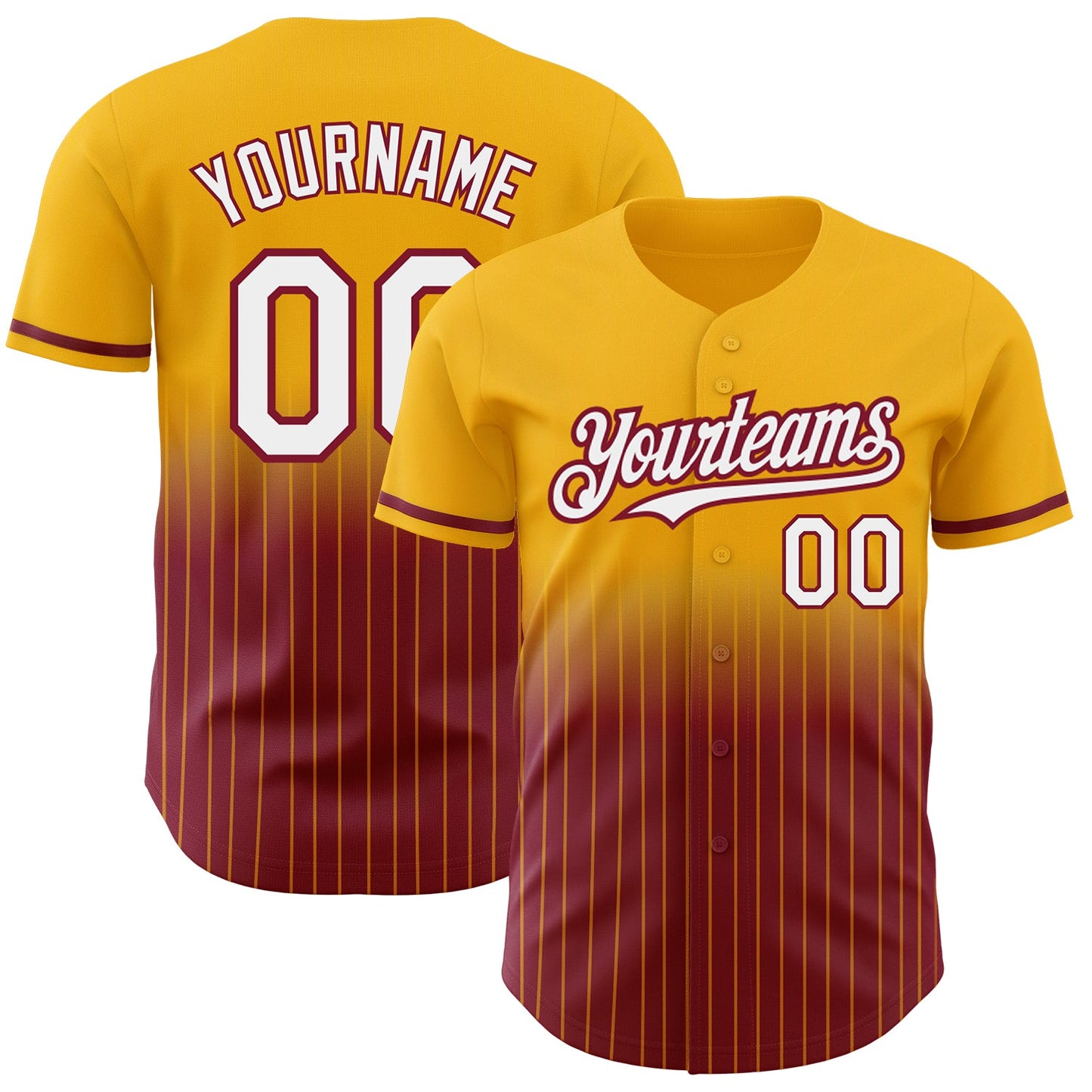 Custom Gold Pinstripe White-Crimson Authentic Fade Fashion Baseball Jersey - Main View