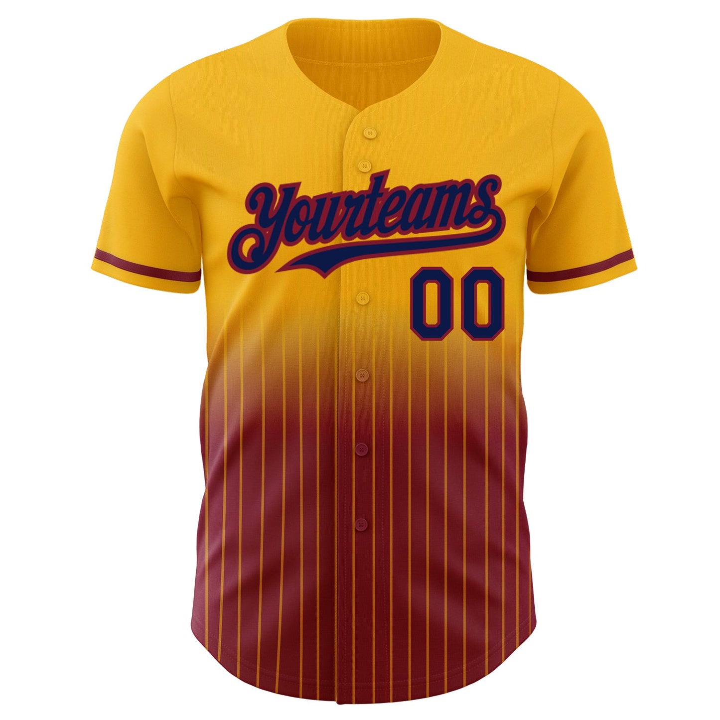 Custom Gold Pinstripe Navy-Crimson Authentic Fade Fashion Baseball Jersey view 3