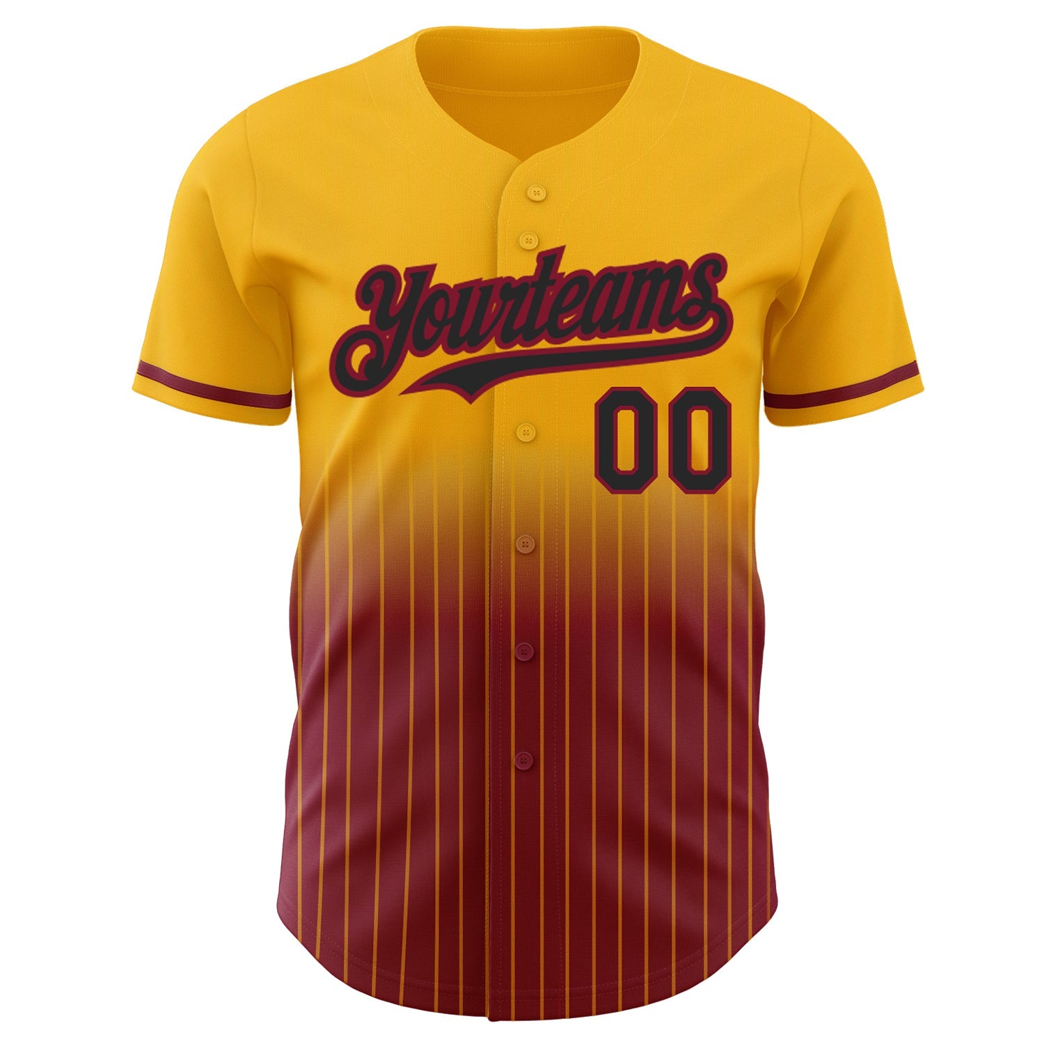 Custom Gold Pinstripe Black-Crimson Authentic Fade Fashion Baseball Jersey view 3
