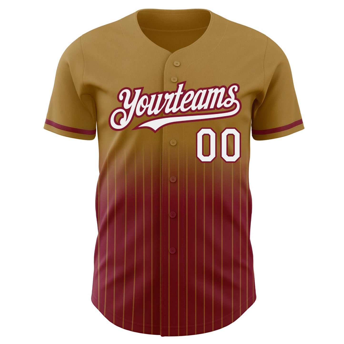 Custom Old Gold Pinstripe White-Crimson Authentic Fade Fashion Baseball Jersey view 3