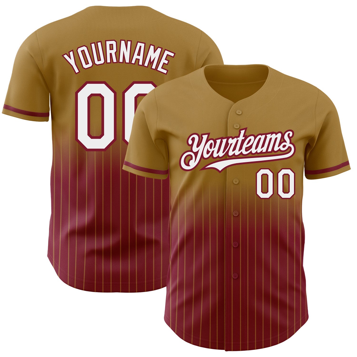 Custom Old Gold Pinstripe White-Crimson Authentic Fade Fashion Baseball Jersey - Main View