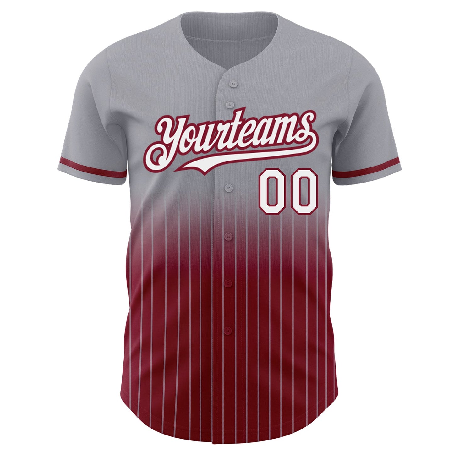 Custom Gray Pinstripe White-Crimson Authentic Fade Fashion Baseball Jersey view 3