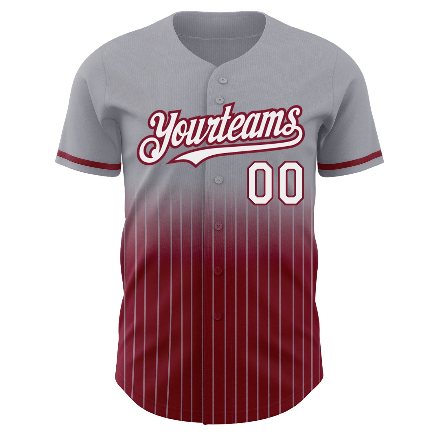Custom Gray Pinstripe White-Crimson Authentic Fade Fashion Baseball Jersey view 3