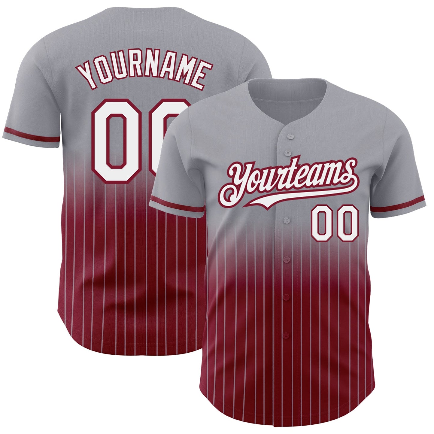 Custom Gray Pinstripe White-Crimson Authentic Fade Fashion Baseball Jersey - Main View