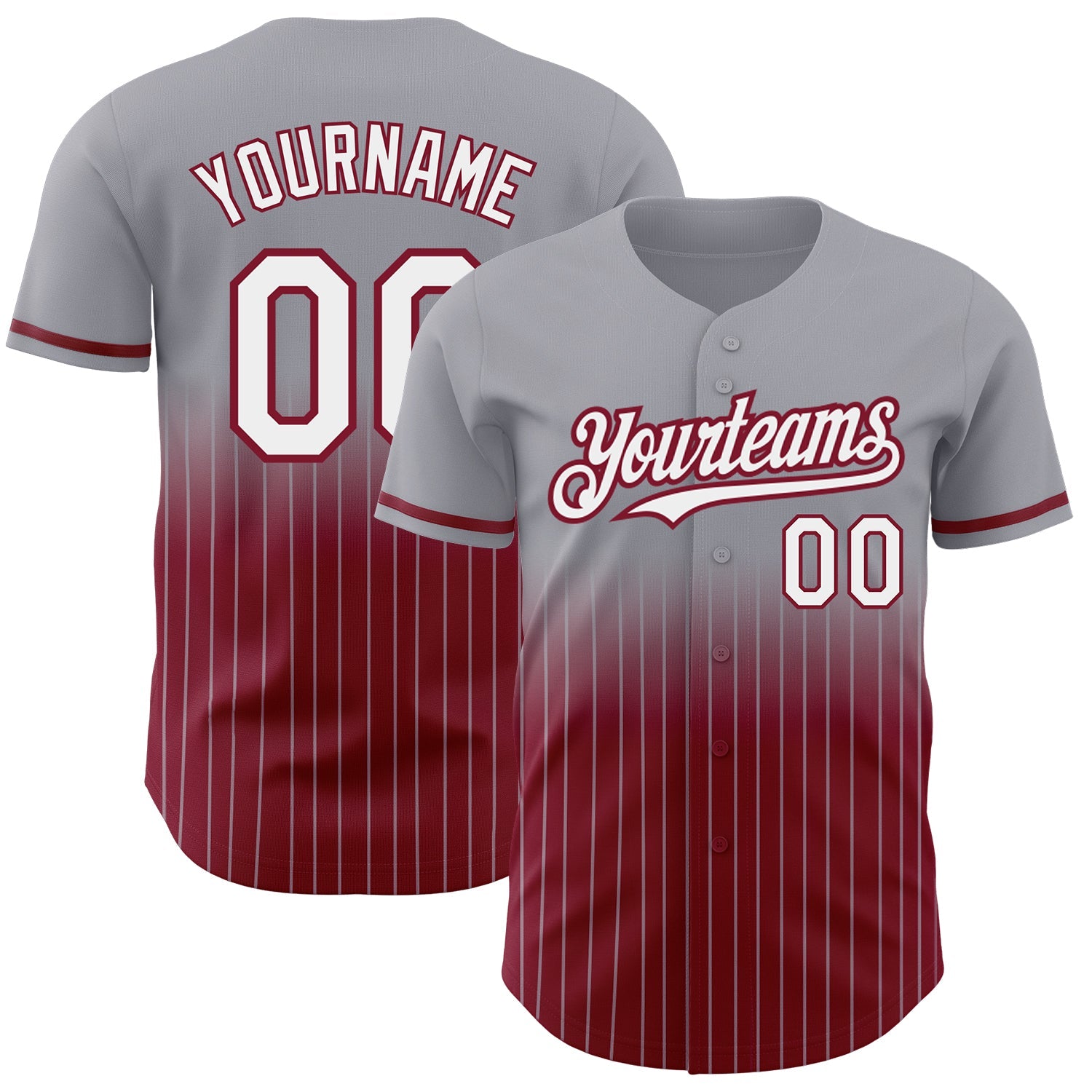 Custom Gray Pinstripe White-Crimson Authentic Fade Fashion Baseball Jersey - Main View