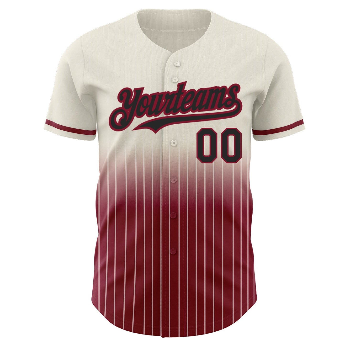 Custom Cream Pinstripe Black-Crimson Authentic Fade Fashion Baseball Jersey view 3