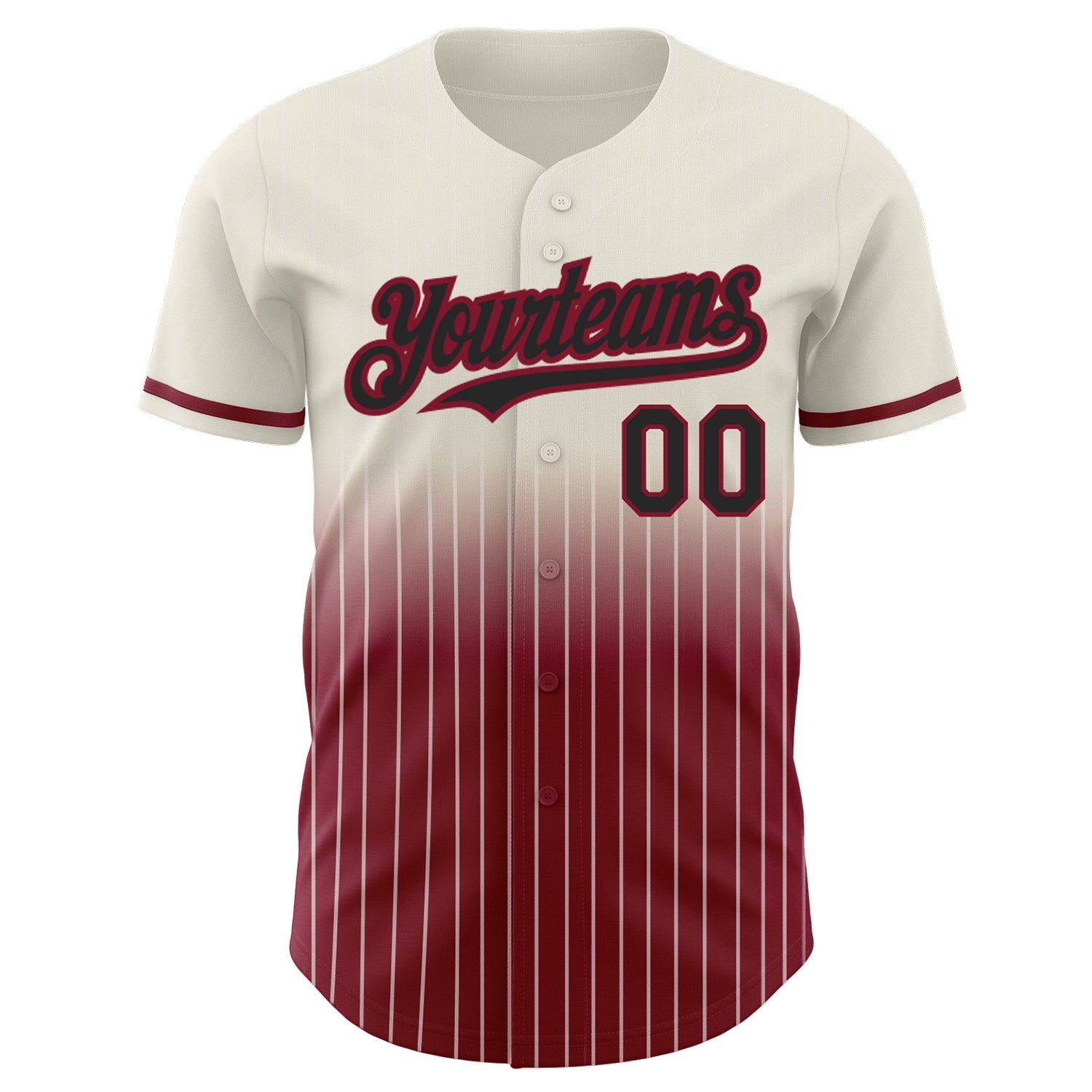 Custom Cream Pinstripe Black-Crimson Authentic Fade Fashion Baseball Jersey view 3