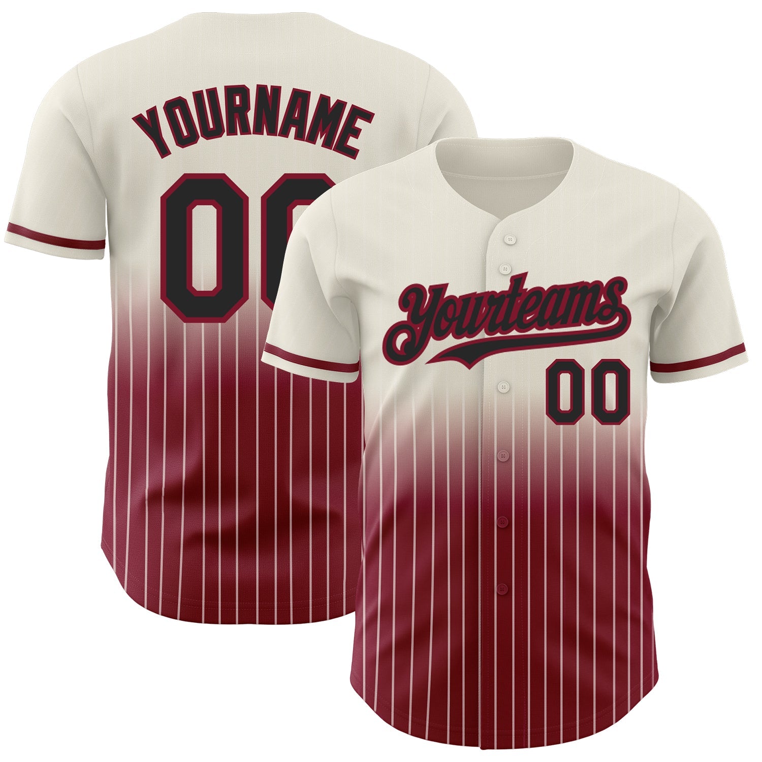 Custom Cream Pinstripe Black-Crimson Authentic Fade Fashion Baseball Jersey - Main View