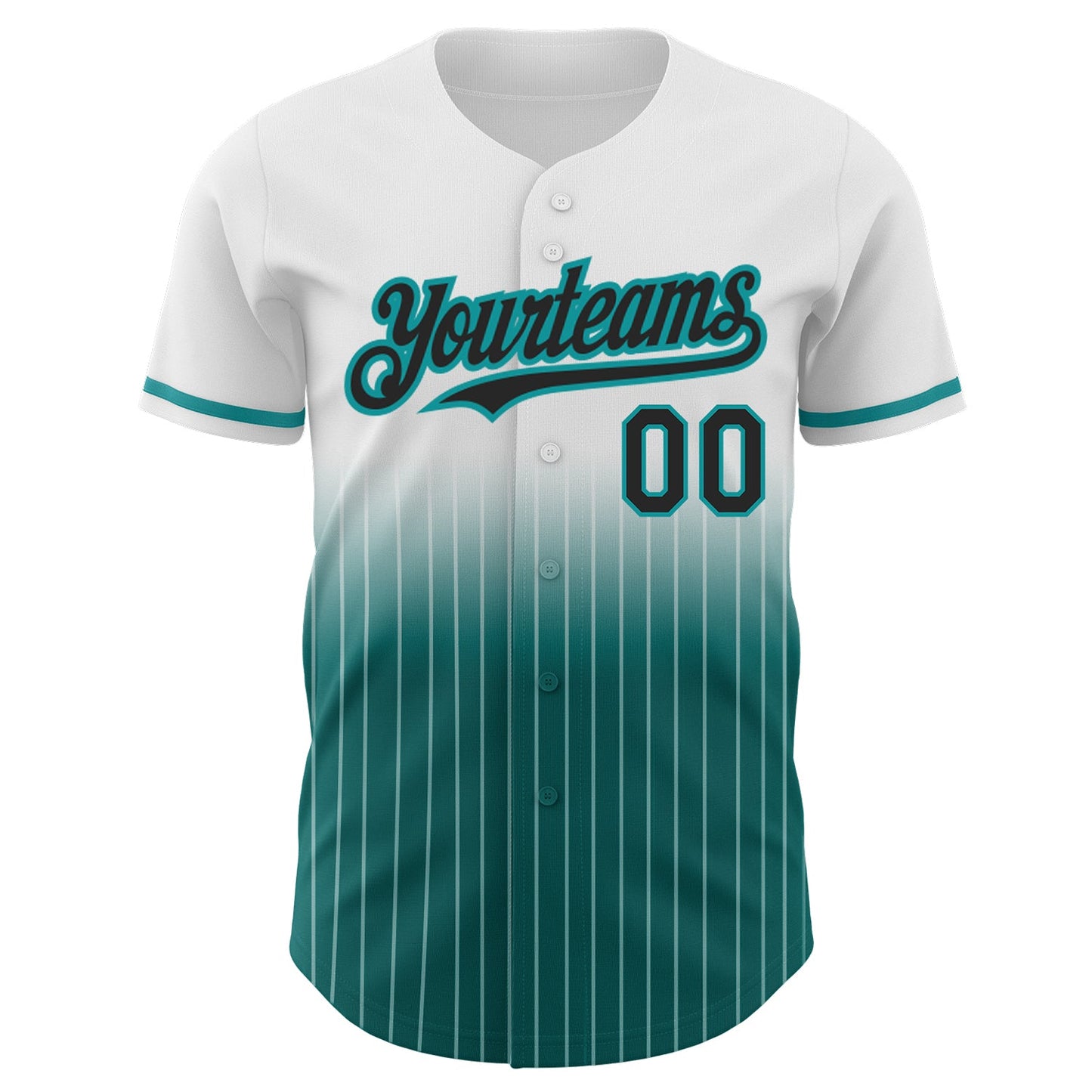 Custom White Pinstripe Black-Teal Authentic Fade Fashion Baseball Jersey view 3