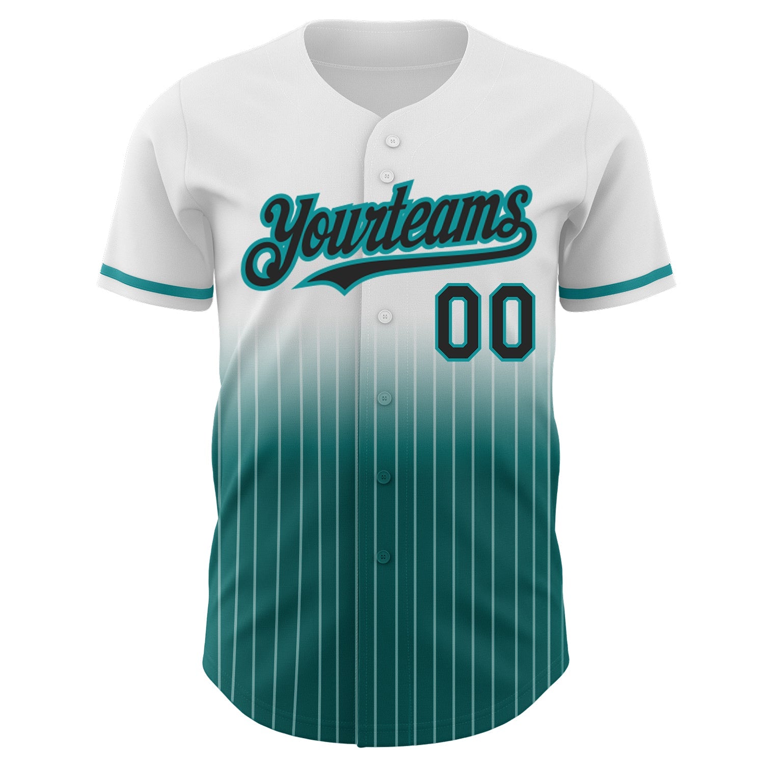 Custom White Pinstripe Black-Teal Authentic Fade Fashion Baseball Jersey view 3