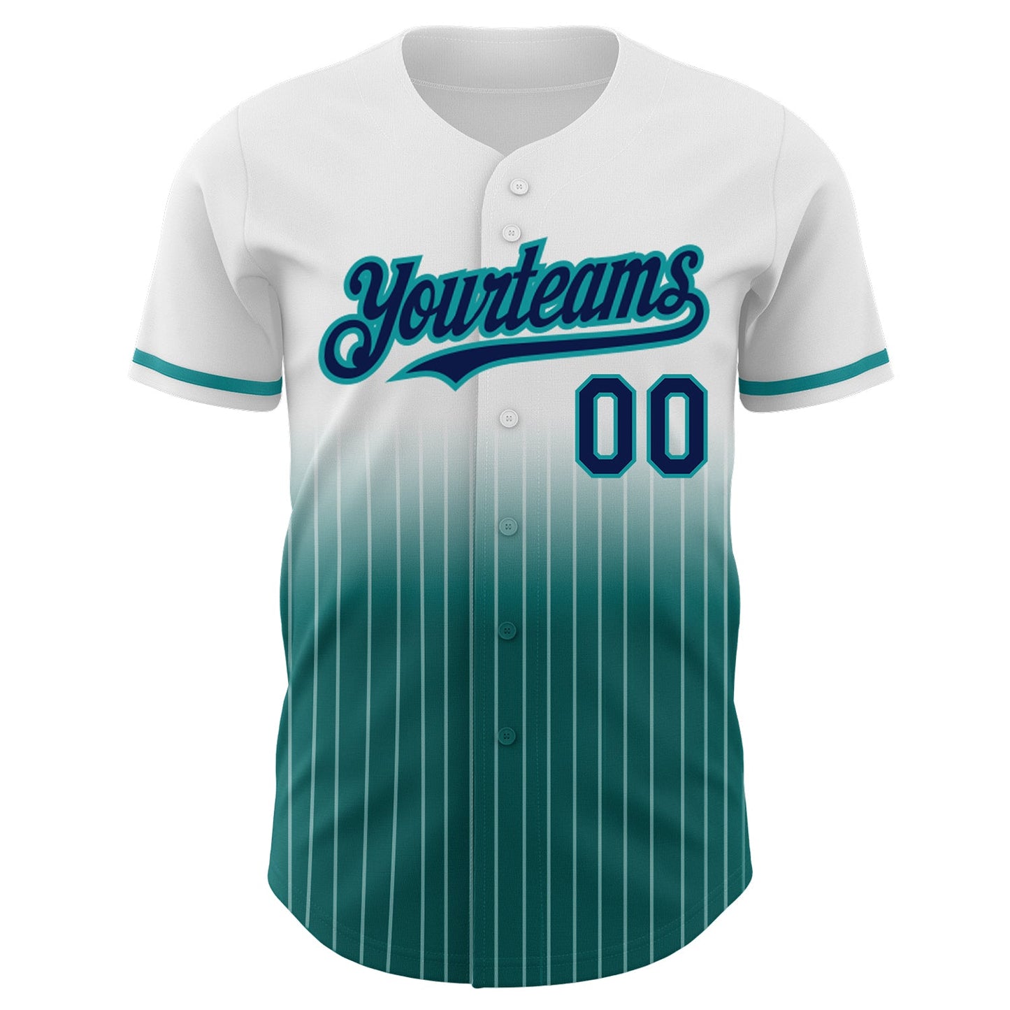 Custom White Pinstripe Navy-Teal Authentic Fade Fashion Baseball Jersey view 3