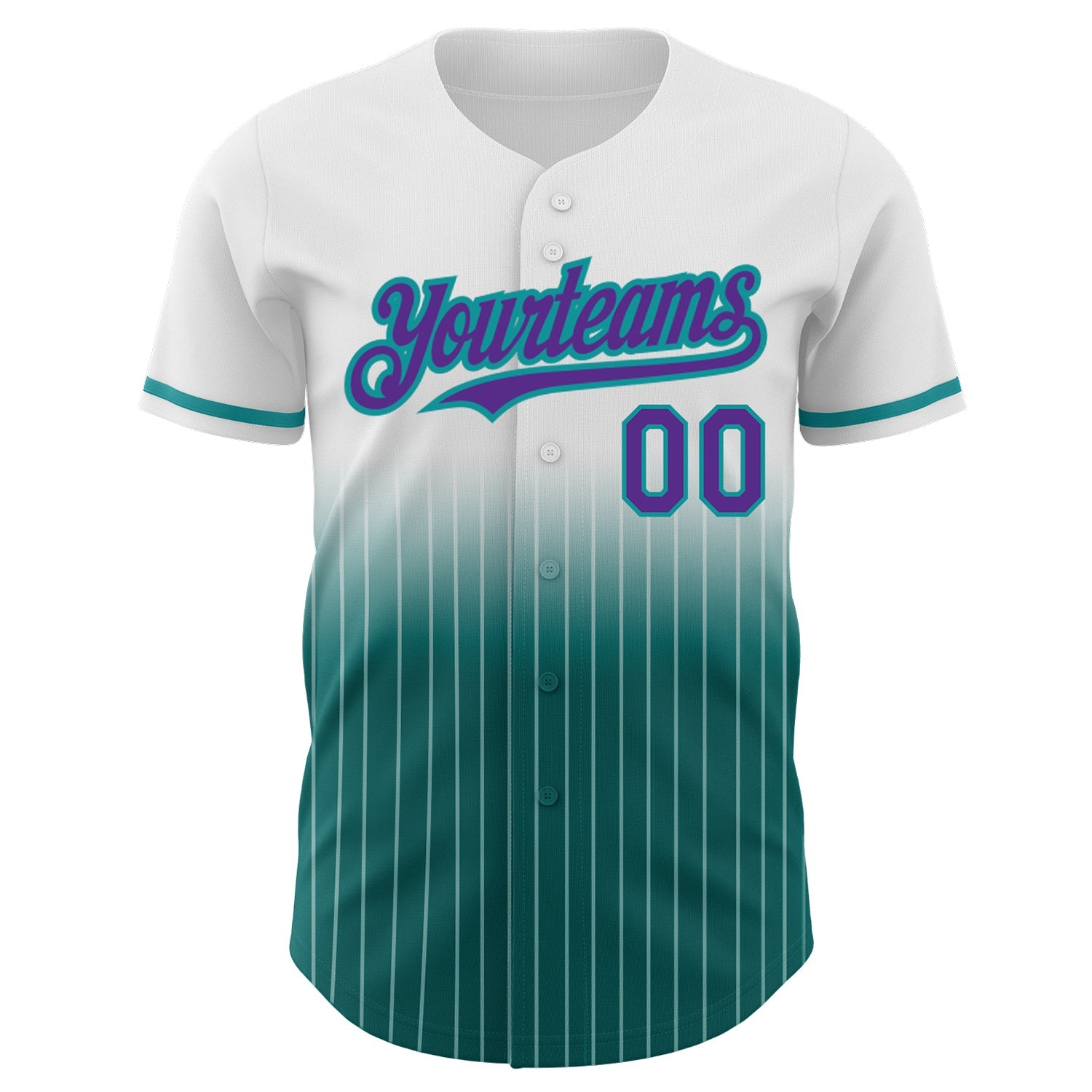 Custom White Pinstripe Purple-Teal Authentic Fade Fashion Baseball Jersey view 3