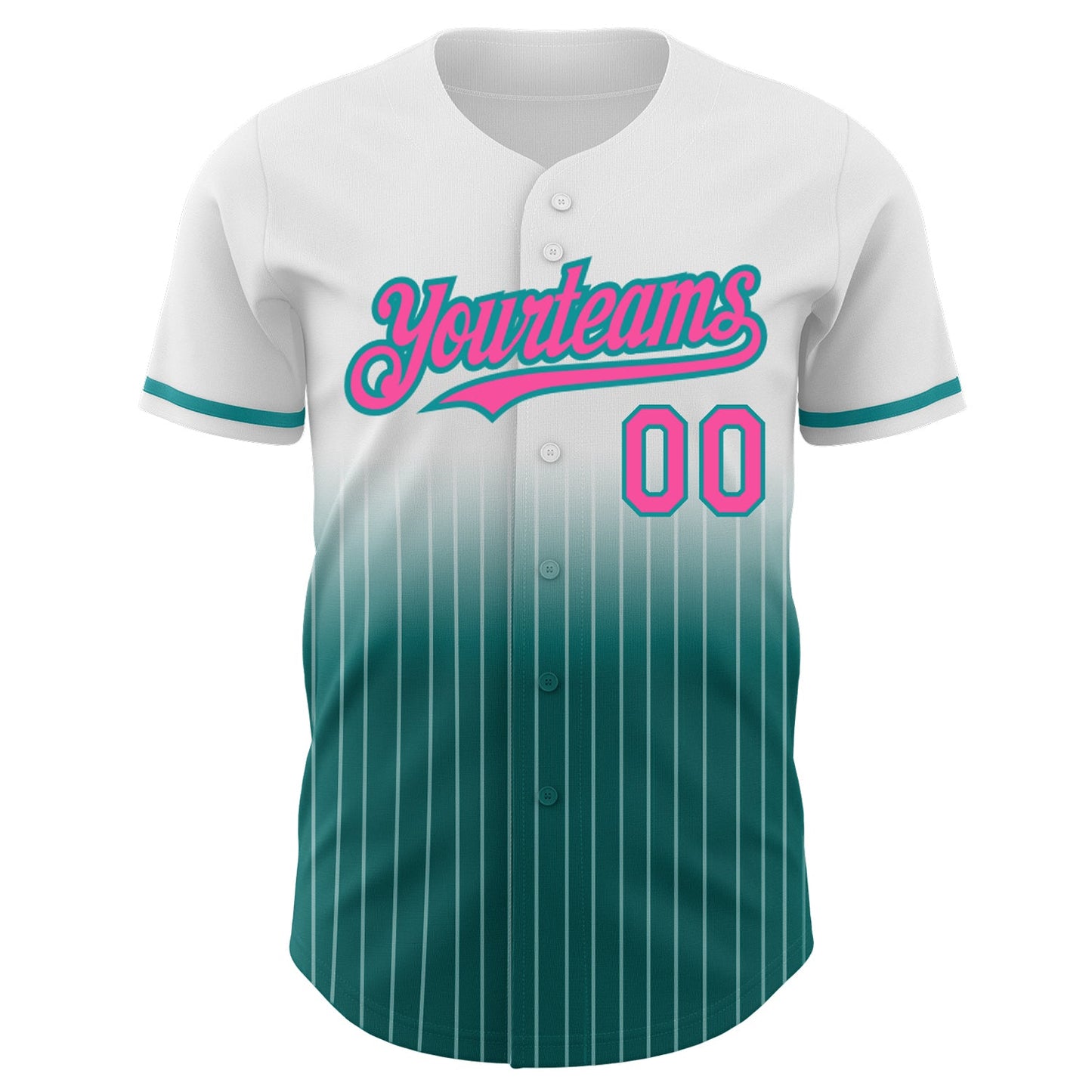 Custom White Pinstripe Pink-Teal Authentic Fade Fashion Baseball Jersey view 3