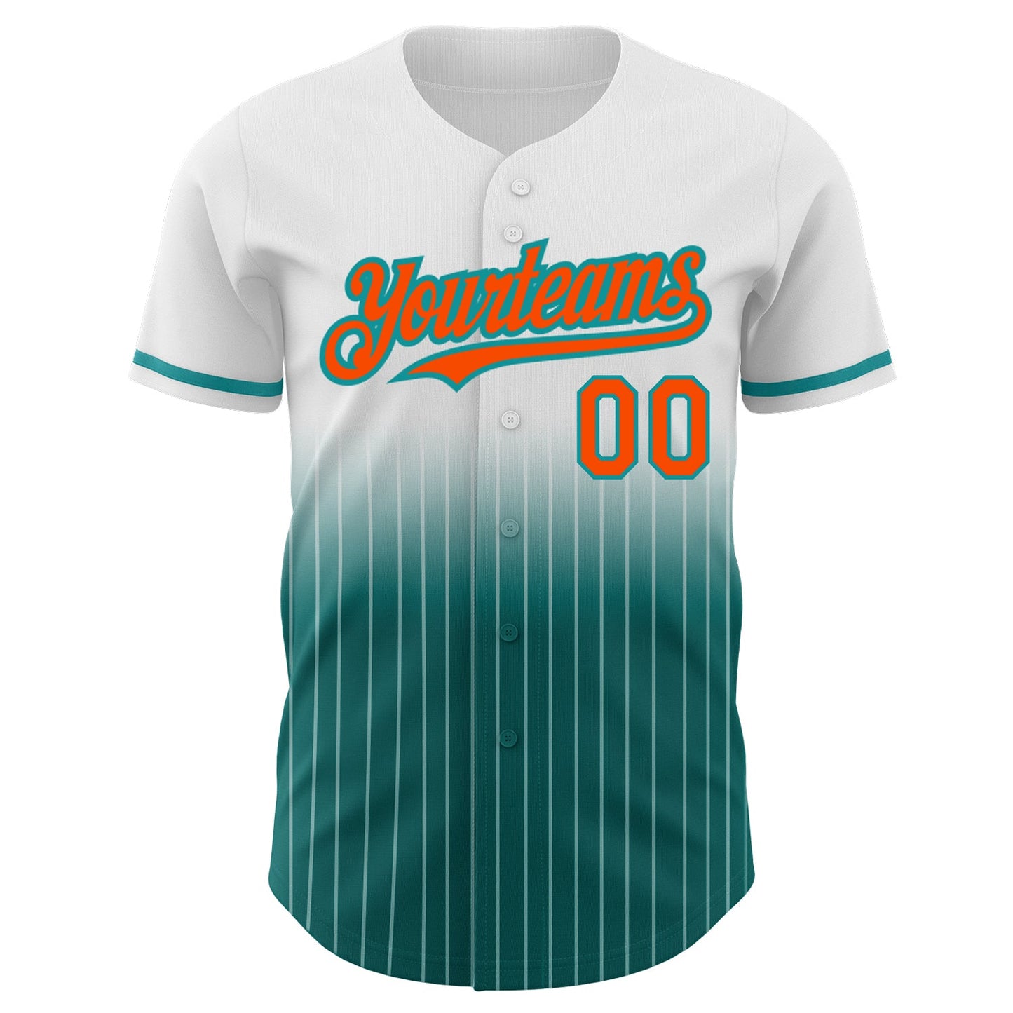 Custom White Pinstripe Orange-Teal Authentic Fade Fashion Baseball Jersey view 3